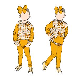 New Arrival Custom Design Floral Print Baby Wear Girls Hoodie Sweatshirts Set Front Pocket Hoodie Matching Solid Pants