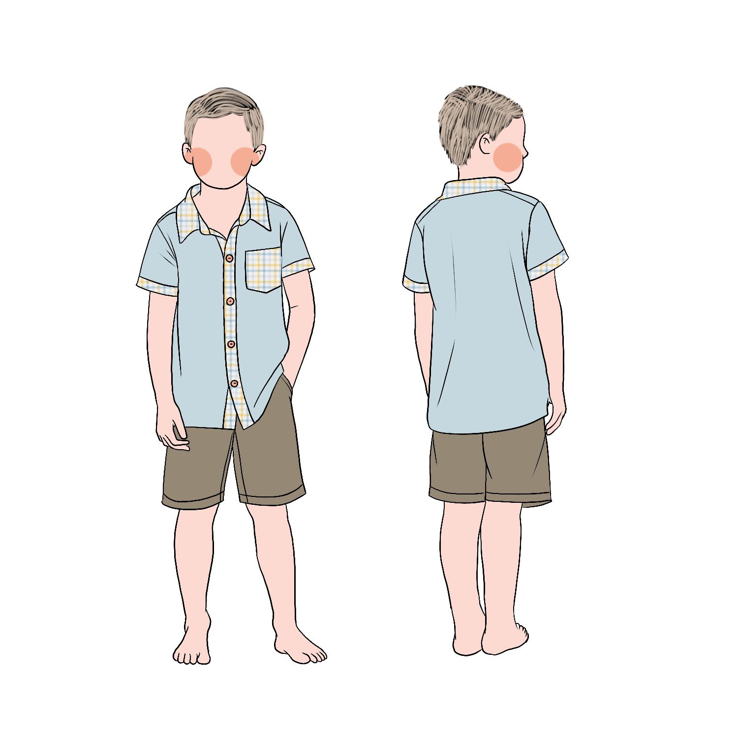 High Quality Breathable Custom Summer Solid Shirt Popular Plaid Polo Matched Boy's Casual Clothing Set - Image 3