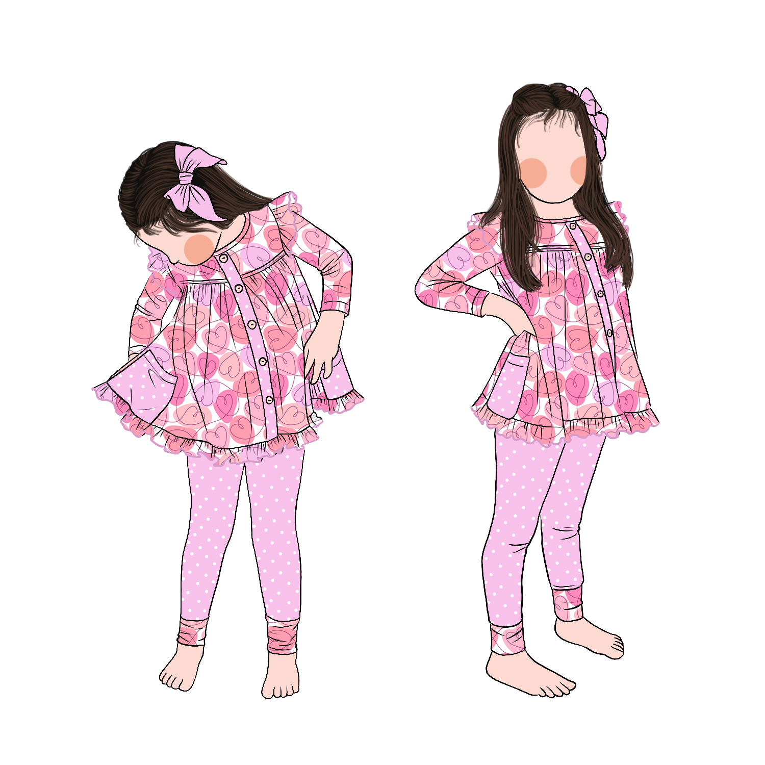 Custom Toddler Girls Long Sleeve Poka Dot Leggings and Flutter Sleeves Top With Side Pockets Children Clothing Set for Kids - Image 6