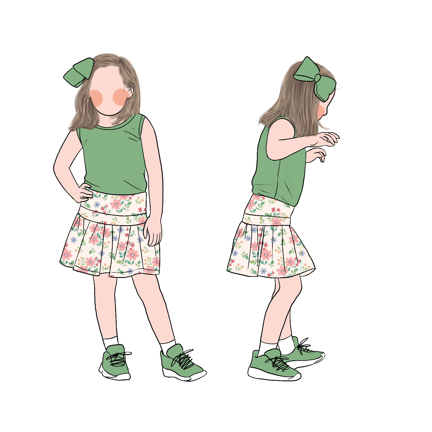 Custom Pretty Popular Soft Cool Girls Solid Tank Top Matching Floral Skirt Dress Set for Kids Girls - Image 5