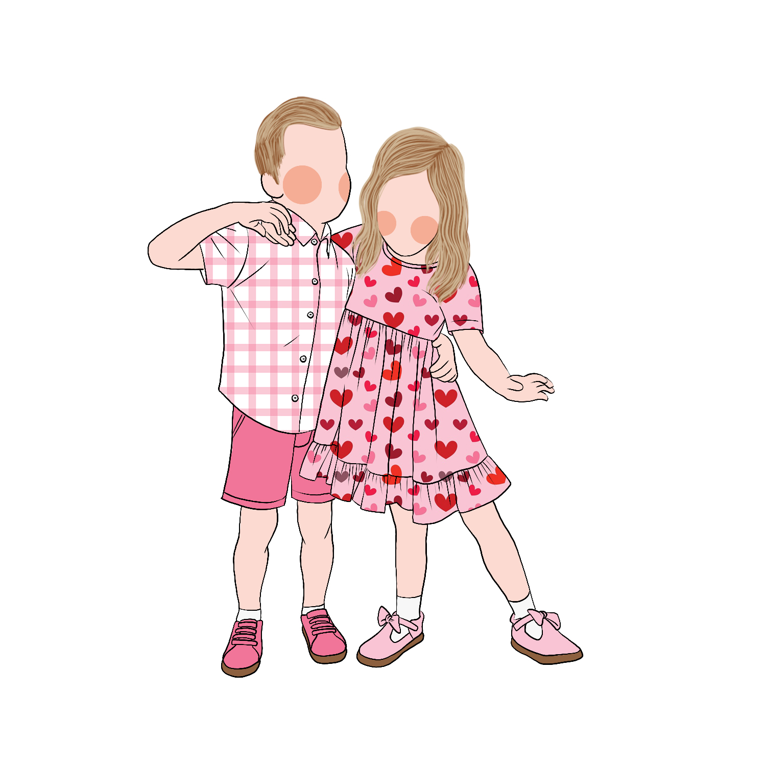 Hot Sale Summer Sister and Brother Infant Matching Design Valentine's Day Hearts Print Plaid Girls Boy Clothing Set - Image 2