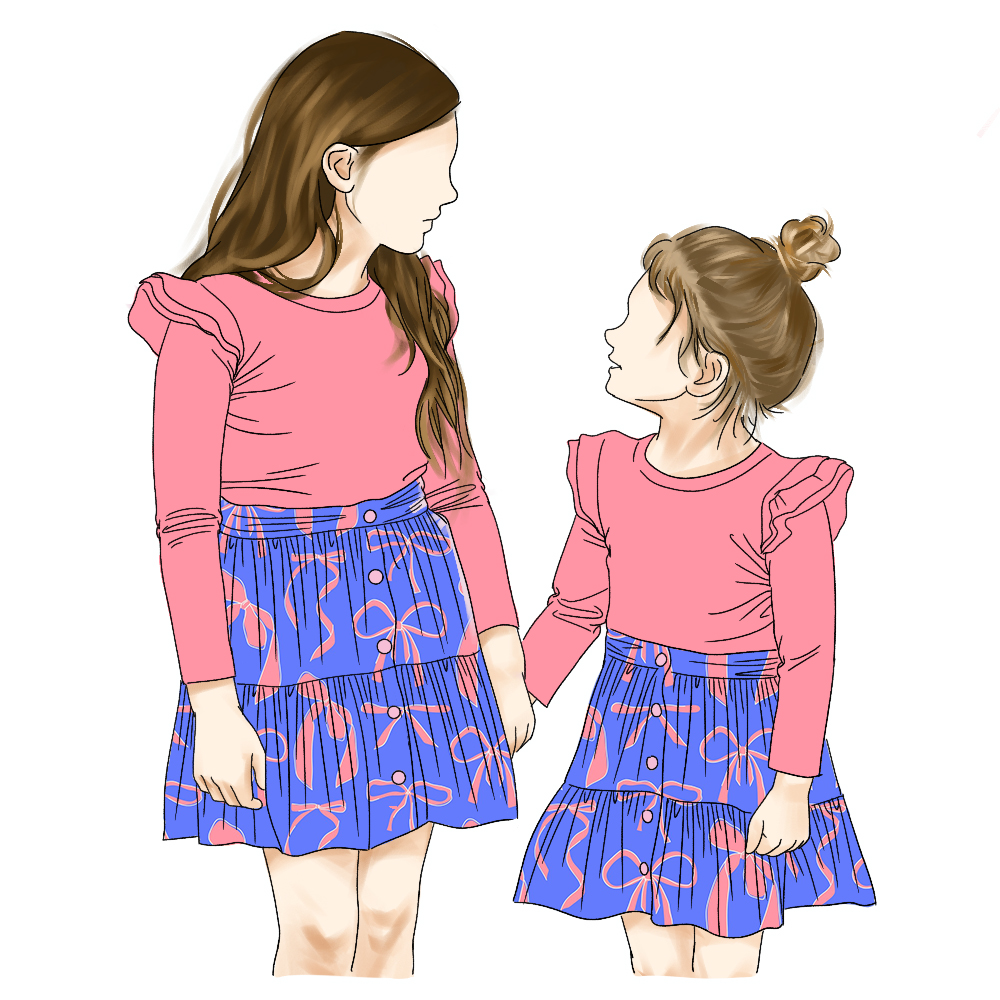 New Arrival Printing Cherry Pattern Sister Matching Outfits Skirt Dress Long Sleeve Baby Girls Ruffle Sleeve T-Shirt Set - Image 5