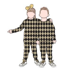 Custom Wholesale Cotton Milk Protein Fiber Unisex Geometric Print Kids Hoodie Set for Baby Children