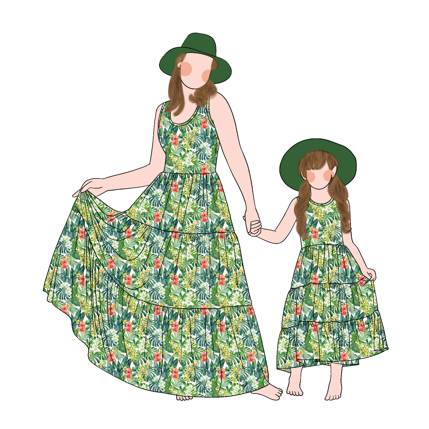 Top Fashion Custom Vintage Printed Sleeveless Mommy and Me Summer Holiday Twirl Maxi Dresses Family Daily Dress Set - Image 5