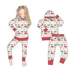 Wholesale 2pc Set Girls Casual Print Hoodie and Drawstring Pants Long Sleeves Pants for Spring Autumn Made of Bamboo Fabric