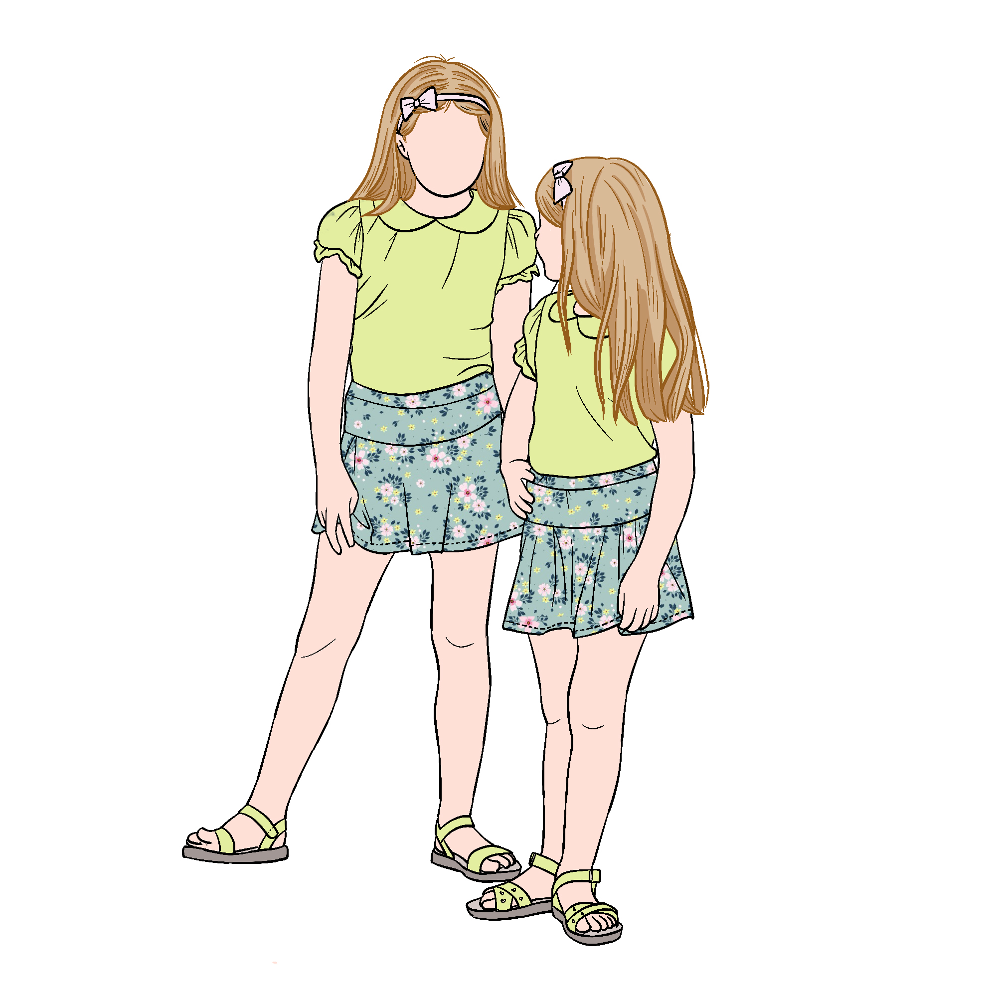 2pcs Sister Matching Set Puff Sleeved Top With Floral Skirt for Kids Girls and Toddler Baby Children - Image 2