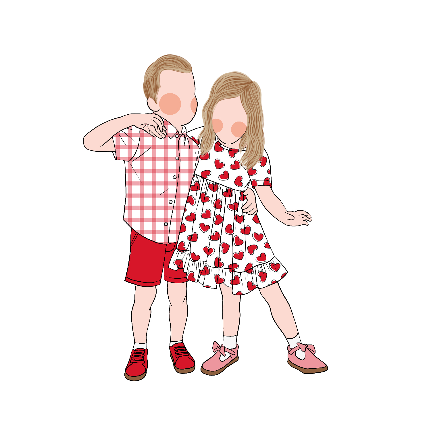 Hot Sale Summer Sister and Brother Infant Matching Design Valentine's Day Hearts Print Plaid Girls Boy Clothing Set - Image 3