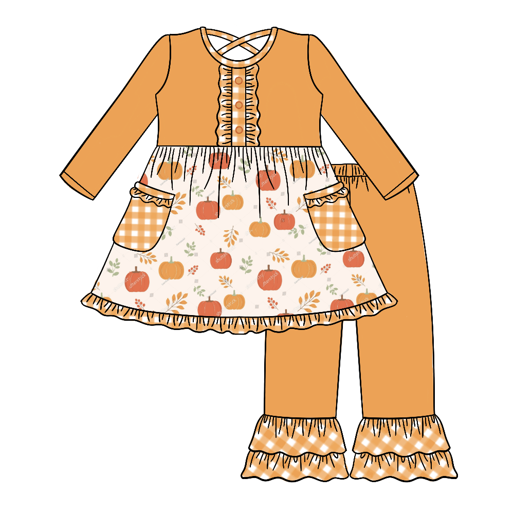 Custom Designs Spring and Autumn Outdoor Kids Clothes Clothing Set Floral Lace Girl Dresses and Pants Set With Bocket - Image 6