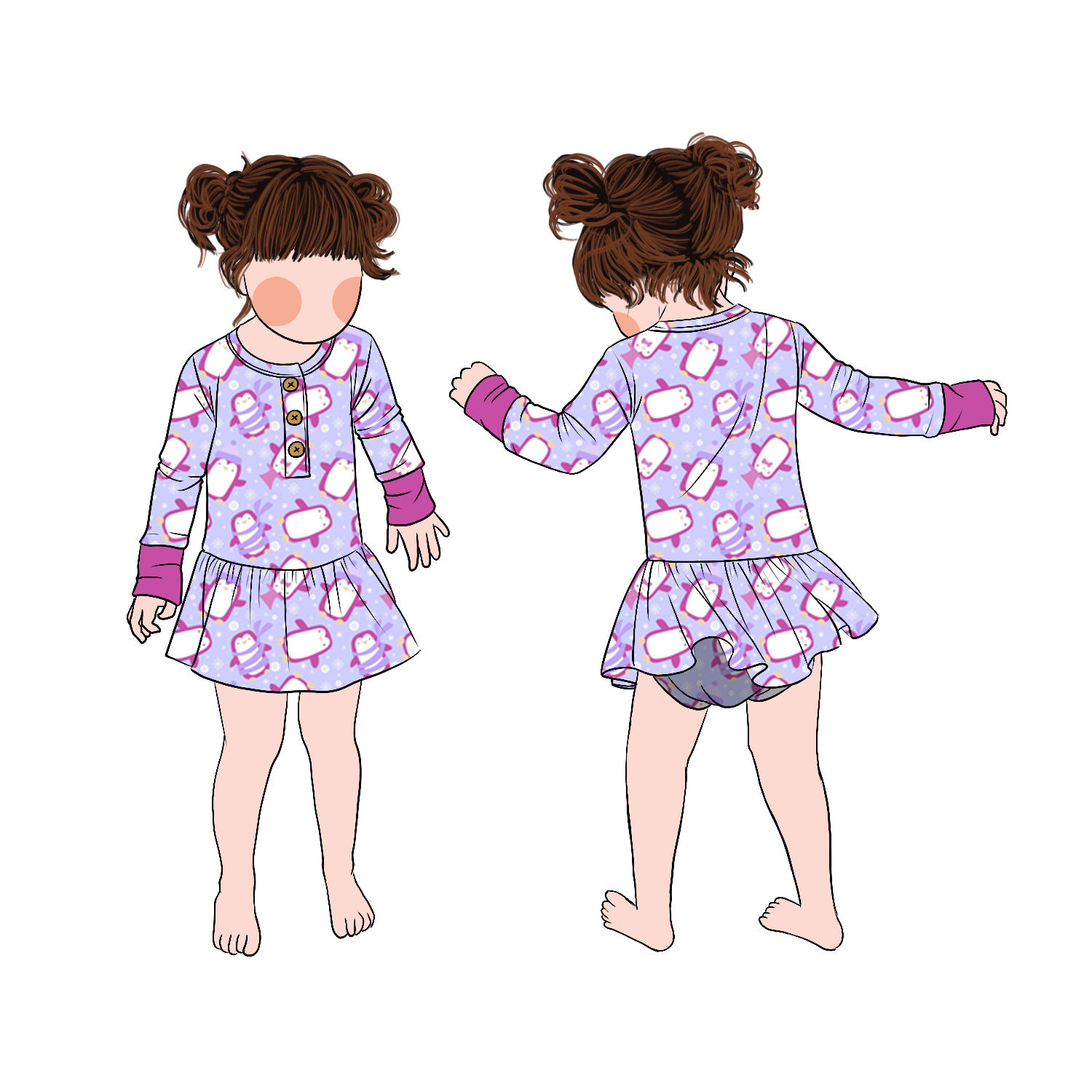 Boutique Girl Long Sleeves Brushed Milk Protein Fiber Girl Twirl Romper Skirt Romper Shorts With Snap Buttons - Image 6