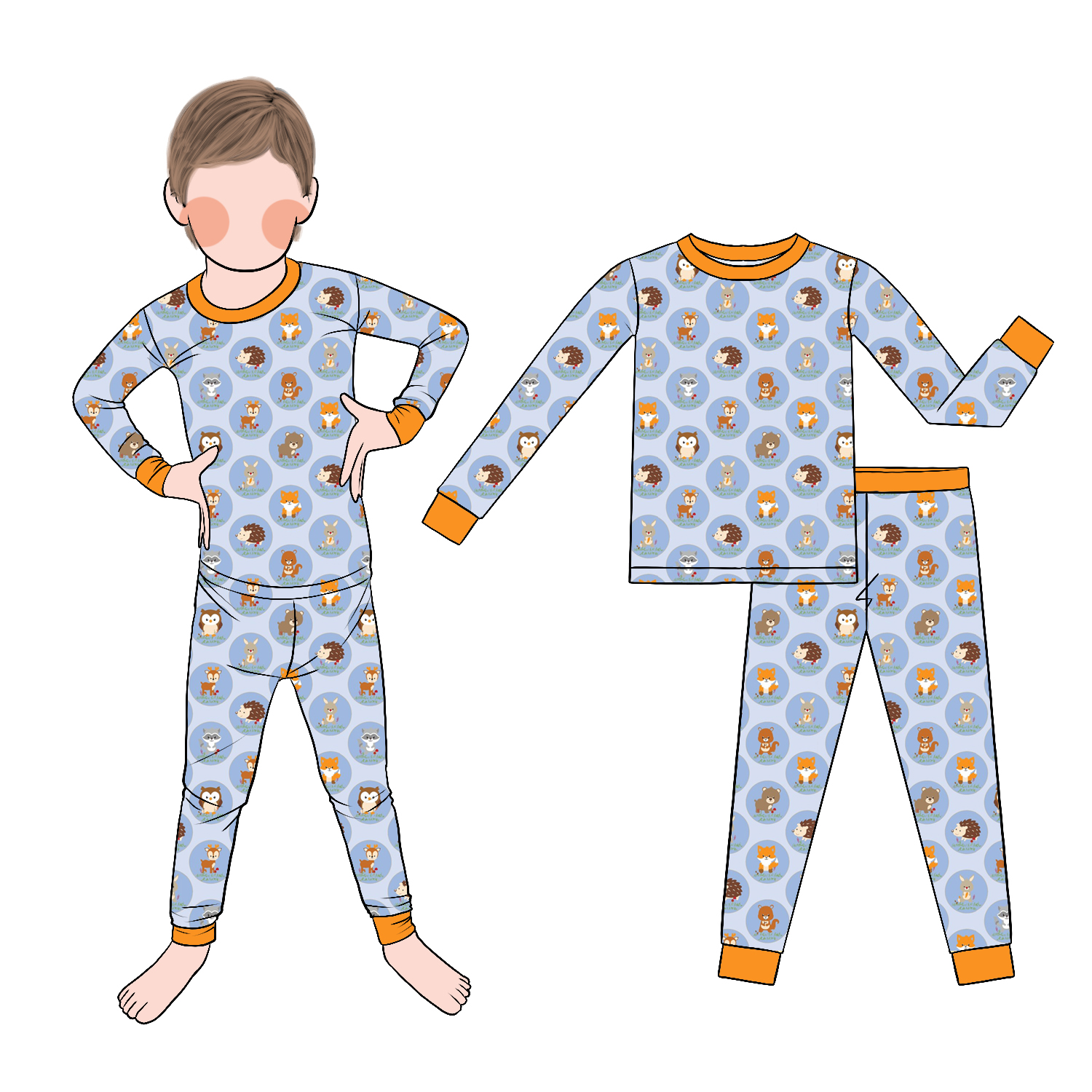 Latest Hot Sale Casual Kids Outfits Boys Bamboo Pajamas with Long Sleeves and Pants Autumn Denim Print Baby Gift Clothing - Image 6
