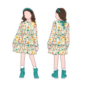 Good Quality Promotional Autumn/Winter Girls' Long Sleeve Round Neck Princess Skirt with Bow Back Suitable for Daily Wearing