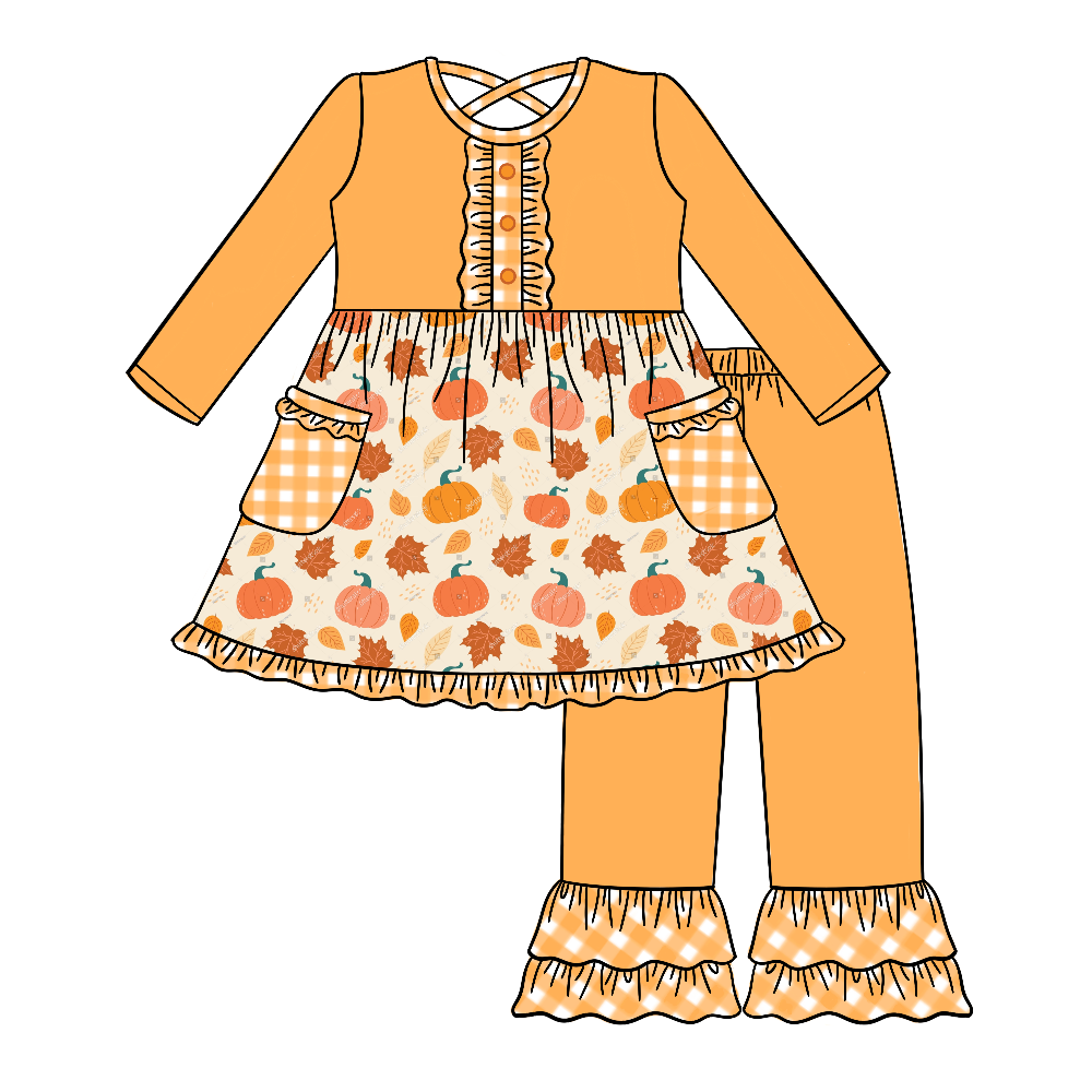 Custom Designs Spring and Autumn Outdoor Kids Clothes Clothing Set Floral Lace Girl Dresses and Pants Set With Bocket - Image 3