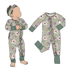 Hot Sale Bamboo Floral Printed Toddler Girl Butt Ruffle Zipper Romper Baby Jumpsuit for Kids and Children