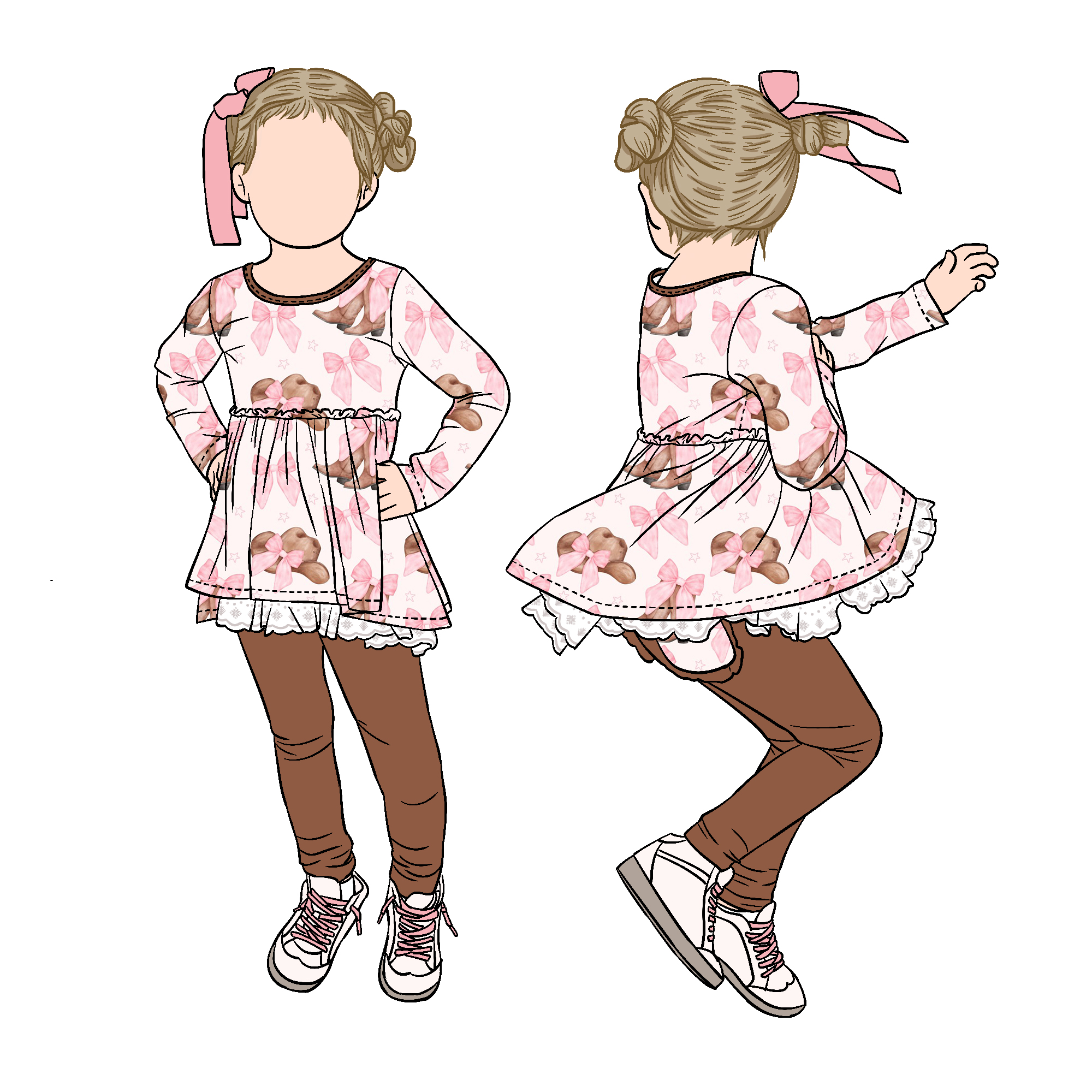 OEM Service Manufacturer Girl Long Sleeves Tunic Set Lace Top With Solid Color Pants Clothing Set for Kids and Children - Image 5