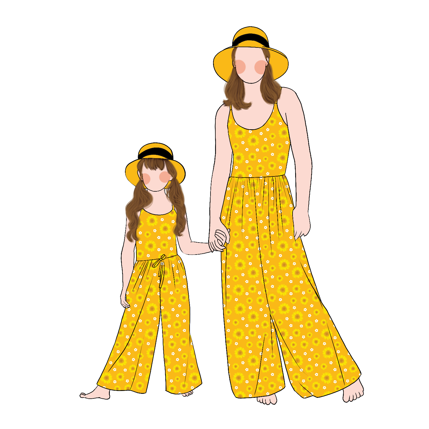 Custom Wholesale Causal Style Flower Printed Sleeveless Mommy and Me Summer Jumpsuit Family Matching Outfits
