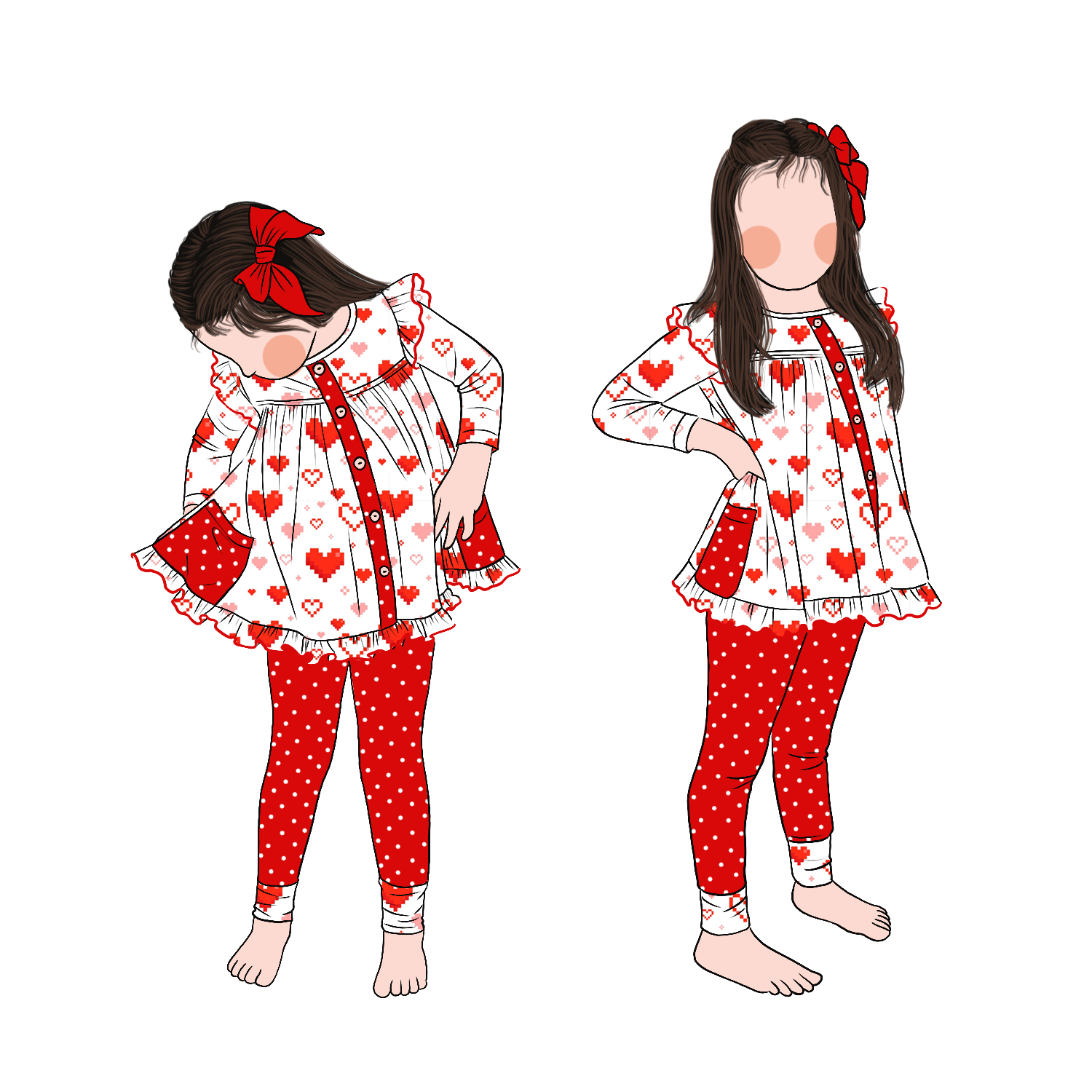 Custom Toddler Girls Long Sleeve Poka Dot Leggings and Flutter Sleeves Top With Side Pockets Children Clothing Set for Kids