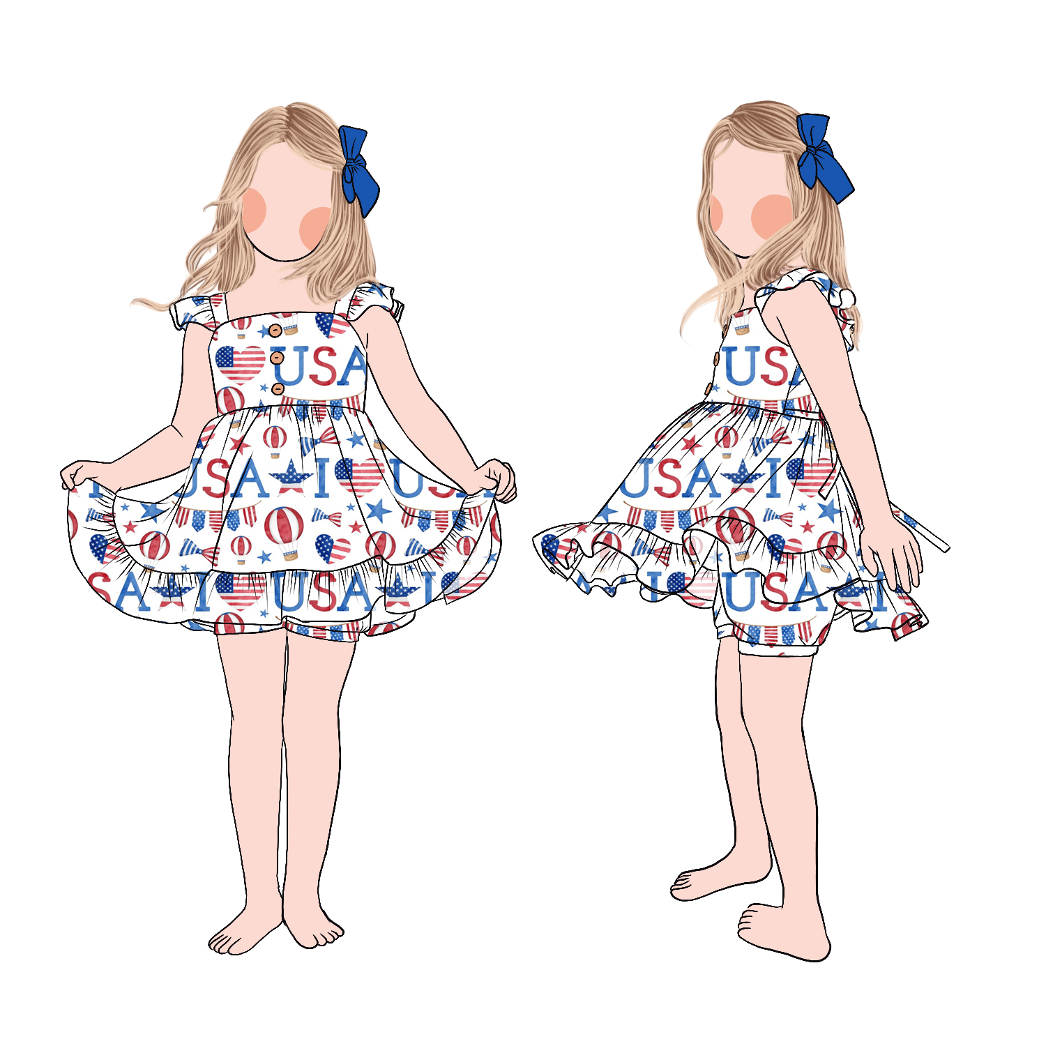 July 4th Summer Ruffle Sleeve Girls Tunic Top Shorts Set With Cute Printed Princess Baby Clothes Suits - Image 5