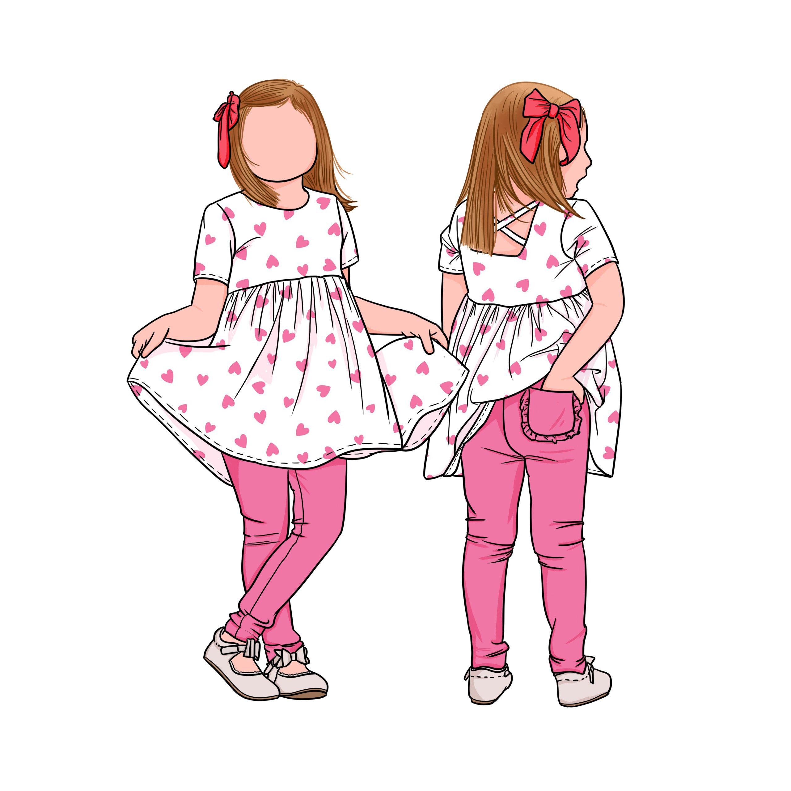 Custom Pattern Girls 2pc Play Set Back Ruffle Pocket Leggings Kids Girls Short Sleeves Tunic Set with Pants Girl Clothing Set - Image 3