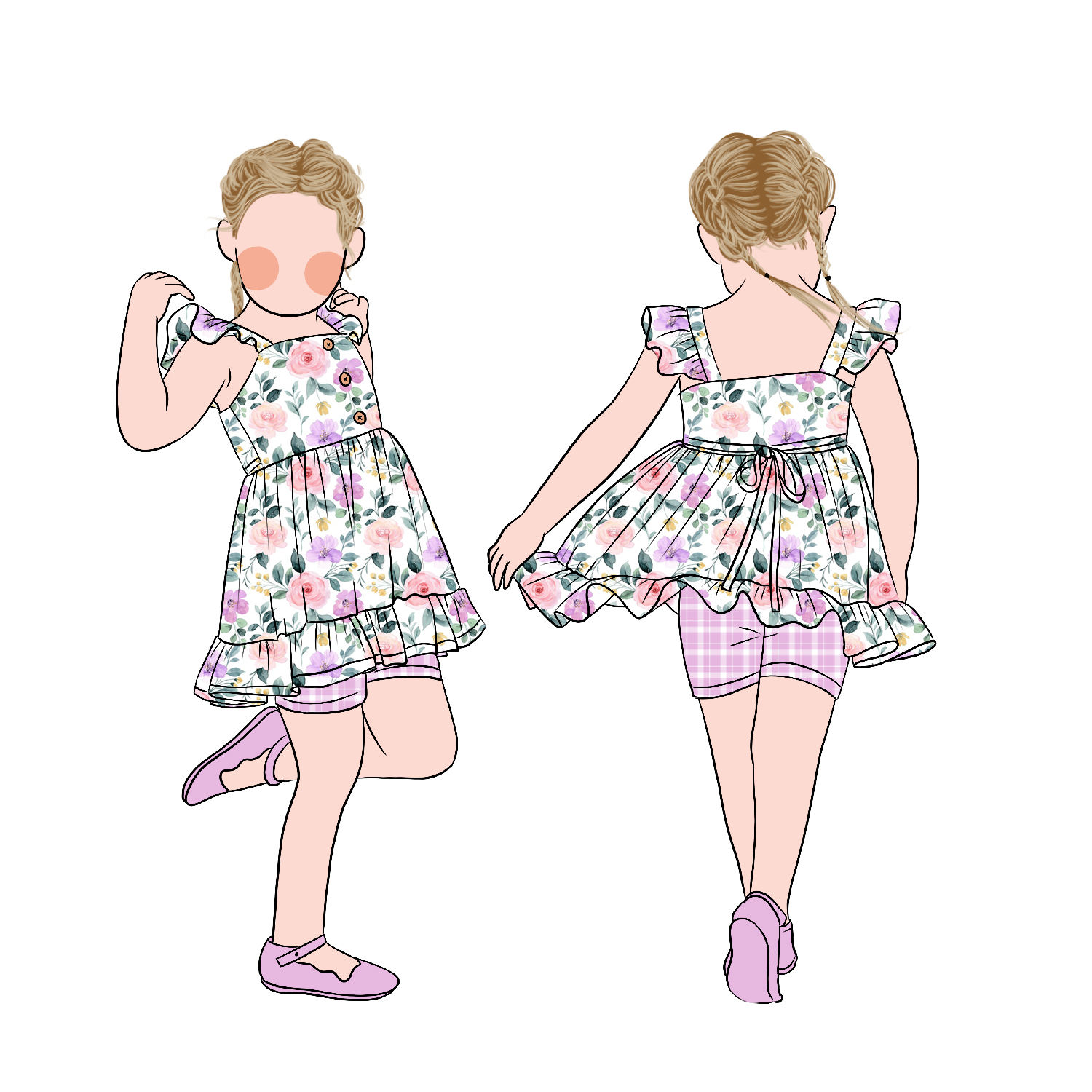 Manufacturer Cute Flower Painting Sleeveless Flutter Vintage Girl Tunic Set With Front With 3 Buttons - Image 5