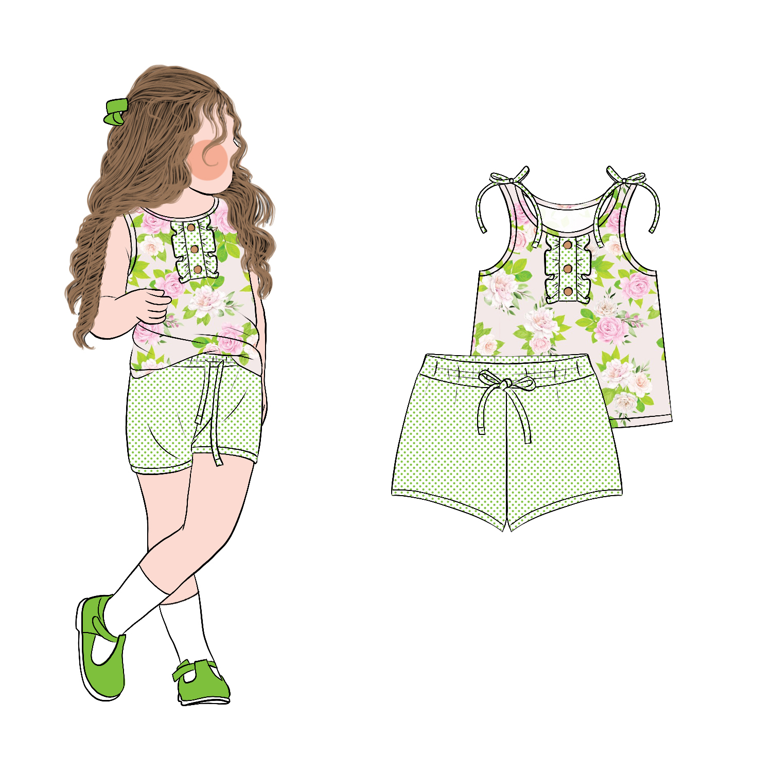 Top Fashion Custom Girls Sweet Style Summer Short Sleeves Floral Ruffle 2pcs Shorts Clothing Set for Children - Image 6