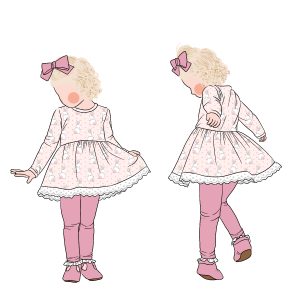 Low Price Sweet Style Long Sleeves Lace Bottom Hemline Lovely Rabbit Print Girl Tunic Dress Set With Leggings