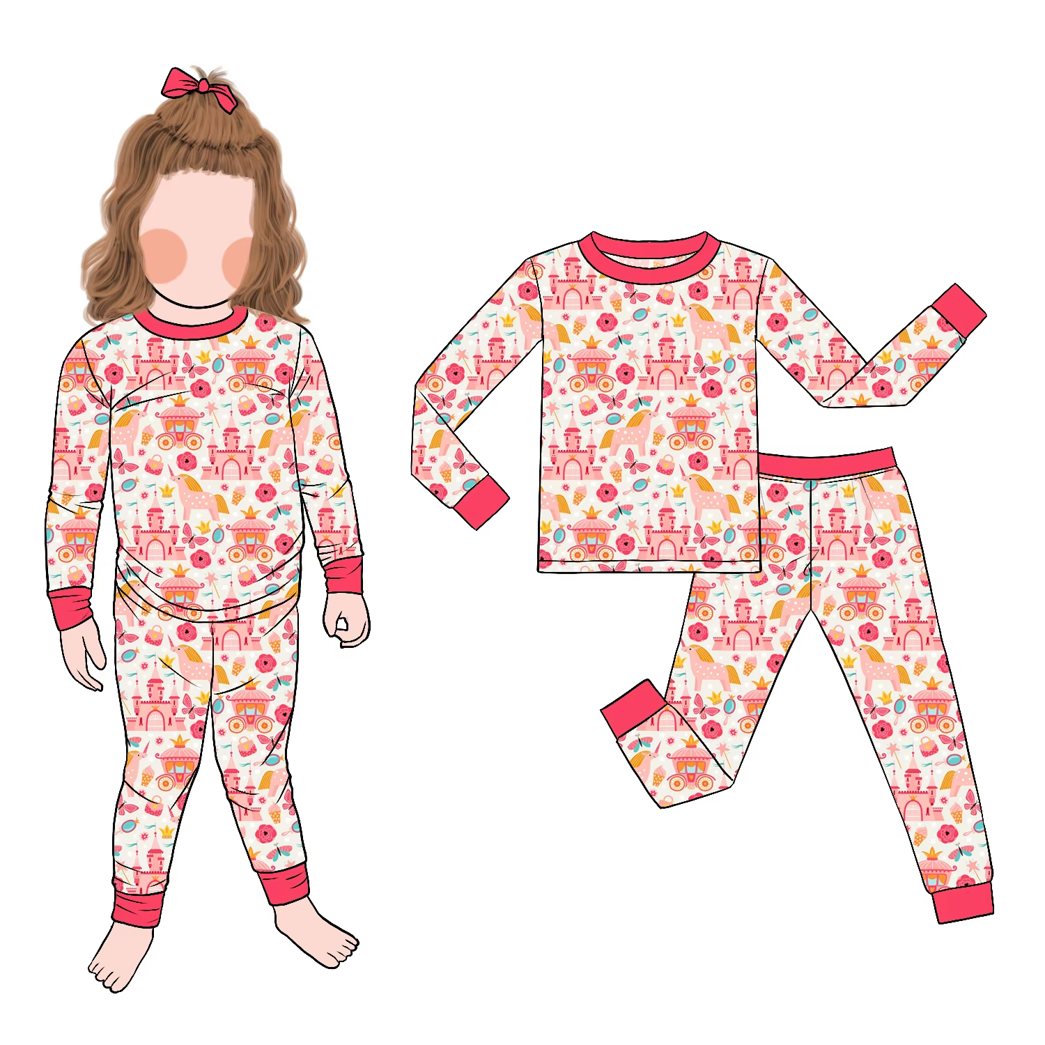 Bamboo Wholesale Baby Girls Long Sleeve and Pants Spring Autumn Pajamas Soft and Comfortable Children's Home Boutique Set