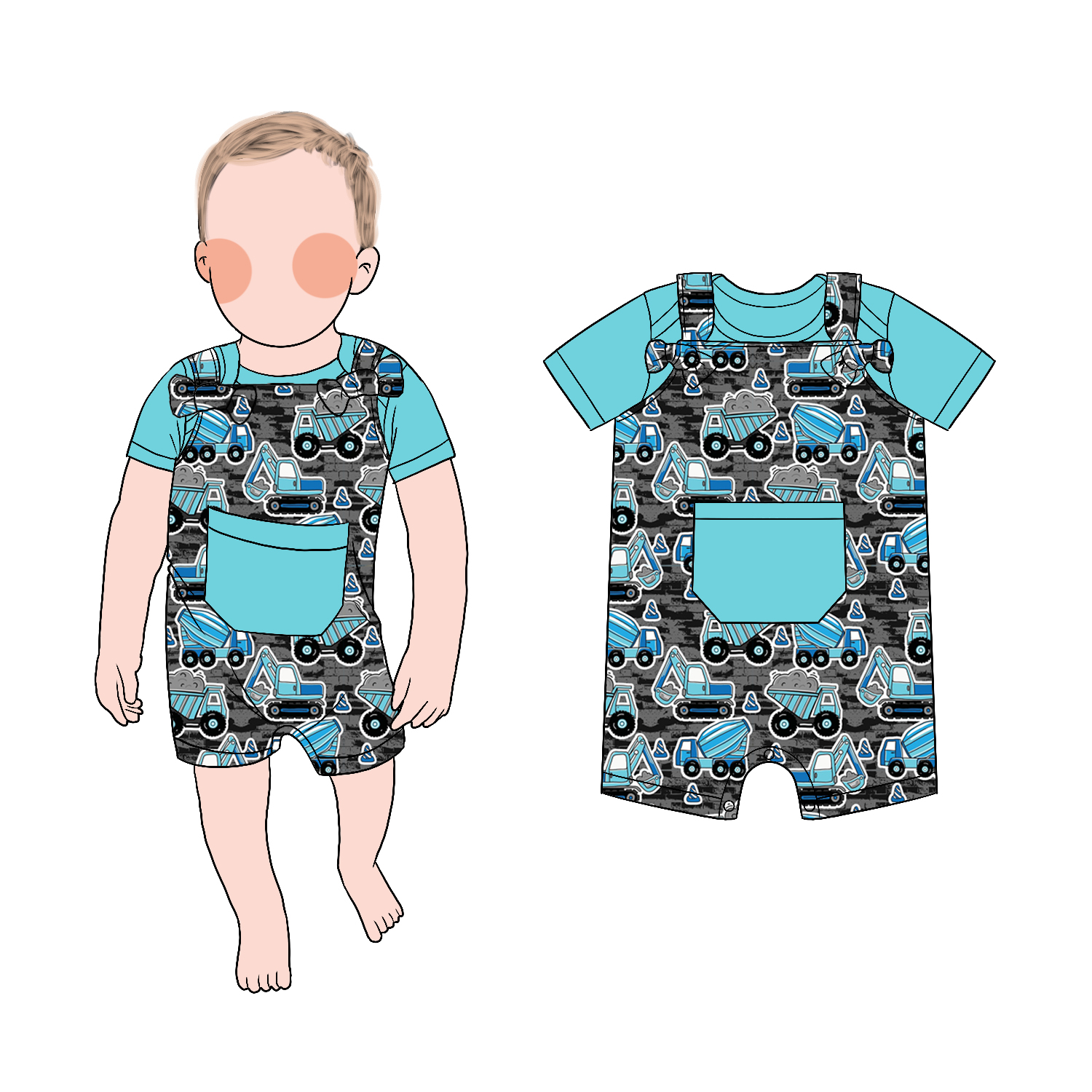 Latest Hot Sale Baby Boy Overall Set Solid Color Shirt with Pocket Shorts Romper Summer Casual Coolful Clothing - Image 3