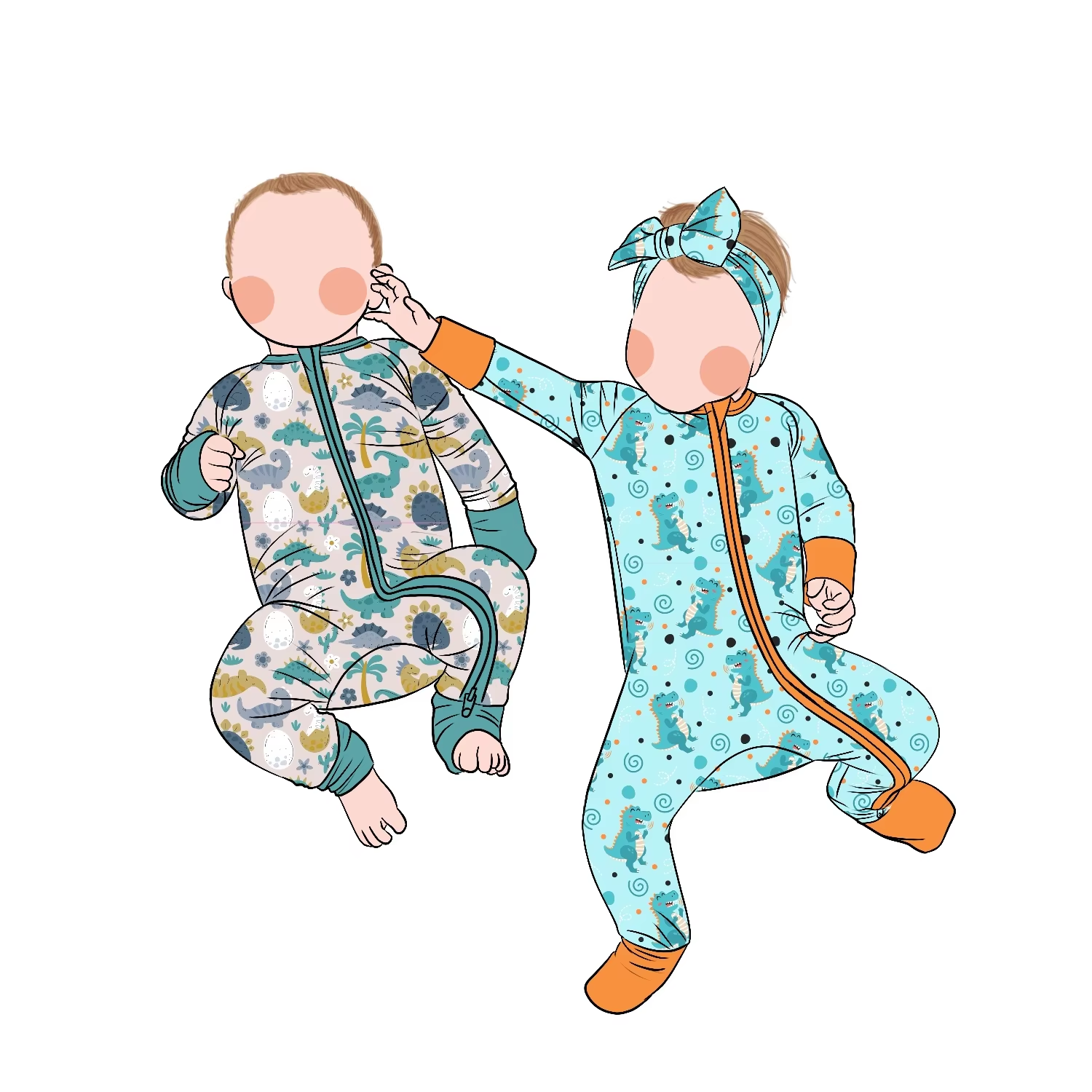Wholesale Custom Bamboo Long Sleeve Zipper Romper for Baby Kids Autumn Casual Pajamas with Matching Color Print - Image 6