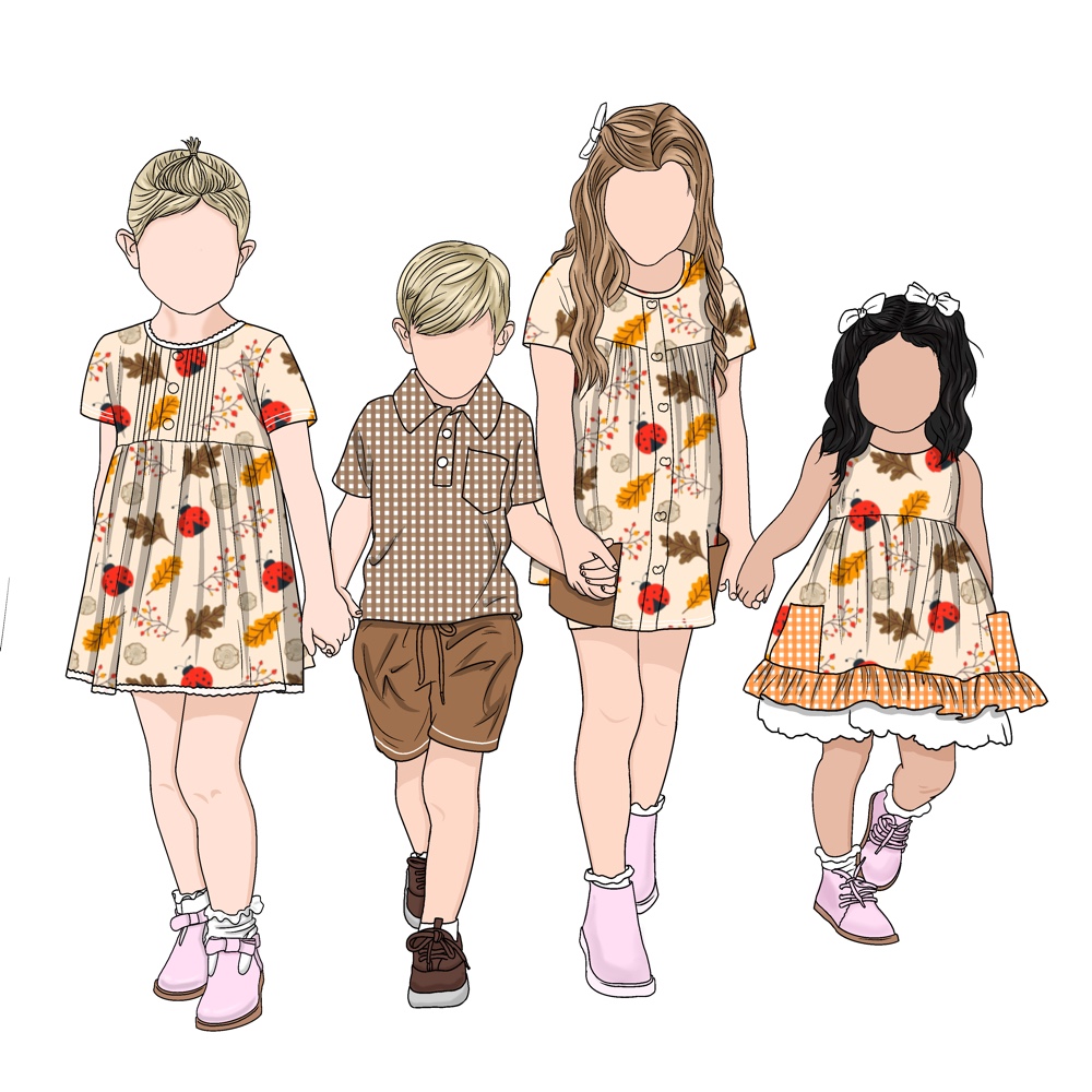 Summer Outside Wear Breathable Short Sleeve T-shirt and Skirt Borther and Sister Cloth Set Colorful Print Family Cloth Set - Image 4