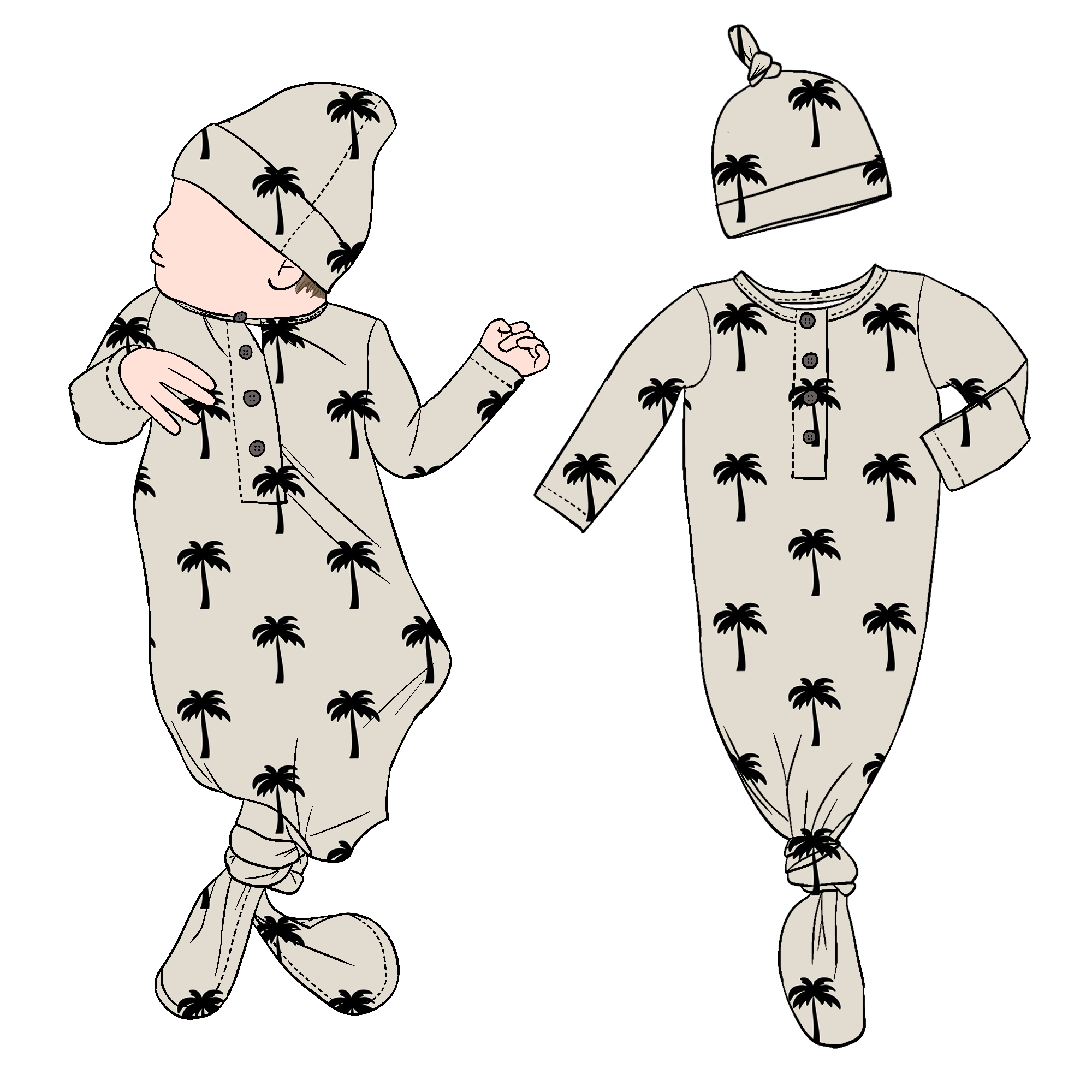 Wholesale Breathable Newborn Baby Knotted Gown Sleeping Bag Matching Beanie for Kids Children - Image 4