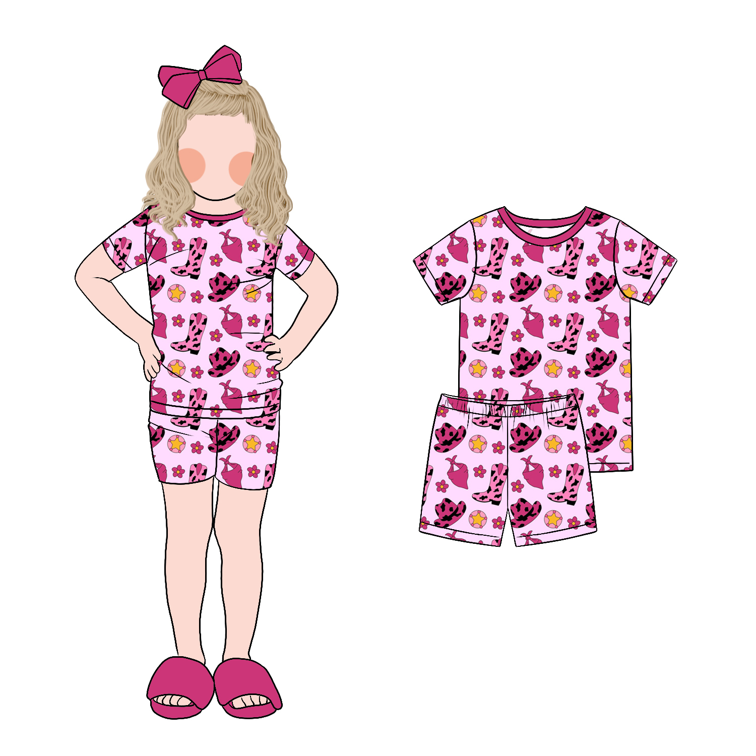 Custom Cool and Comfortable Summer Girls Short Sleeves T-Shirt Top and Shorts Clothing Set for Baby Girls - Image 2