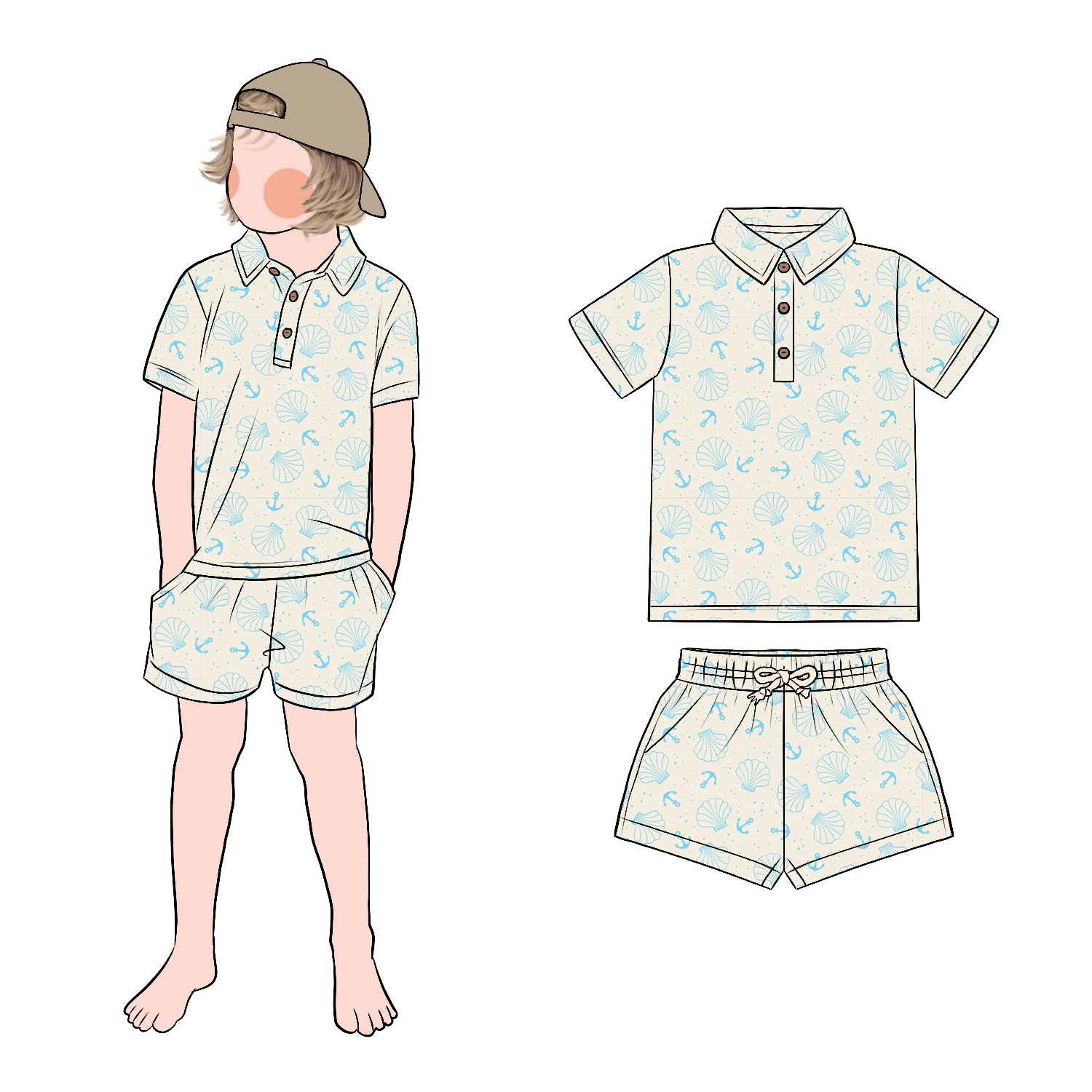 Fashionable Trendy Casual Wear Cartoon Print Shirt Breathable Comfortable 3 Front Buttons Boy Polo Shirt with Short Set - Image 4