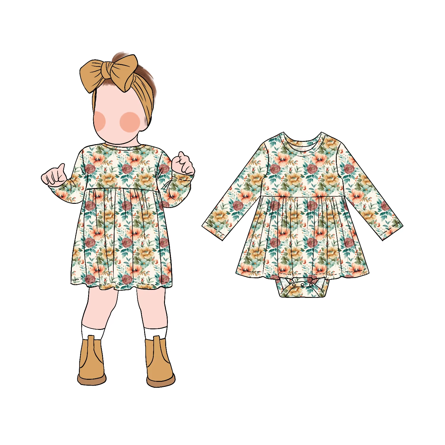 Hot Selling Personality Simple Flower Pattern Long Sleeve Girls Skirted Roper with Snap Buttons Suitable for Daily Dressing - Image 6