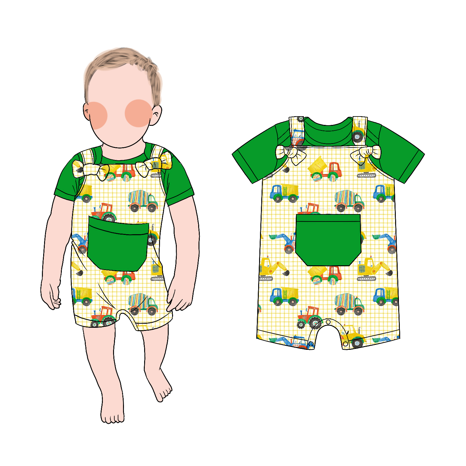 Latest Hot Sale Baby Boy Overall Set Solid Color Shirt with Pocket Shorts Romper Summer Casual Coolful Clothing - Image 2