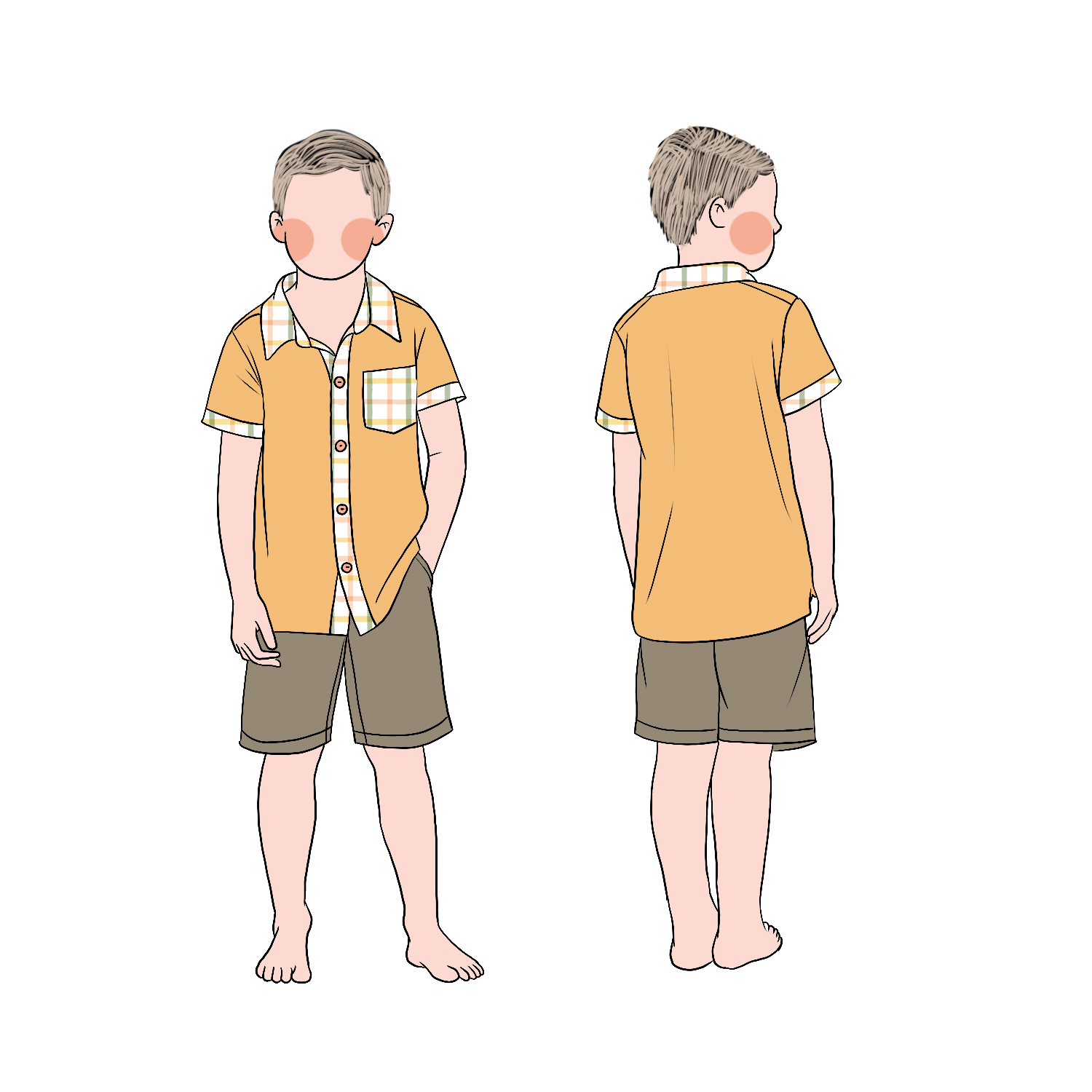 High Quality Breathable Custom Summer Solid Shirt Popular Plaid Polo Matched Boy's Casual Clothing Set - Image 6