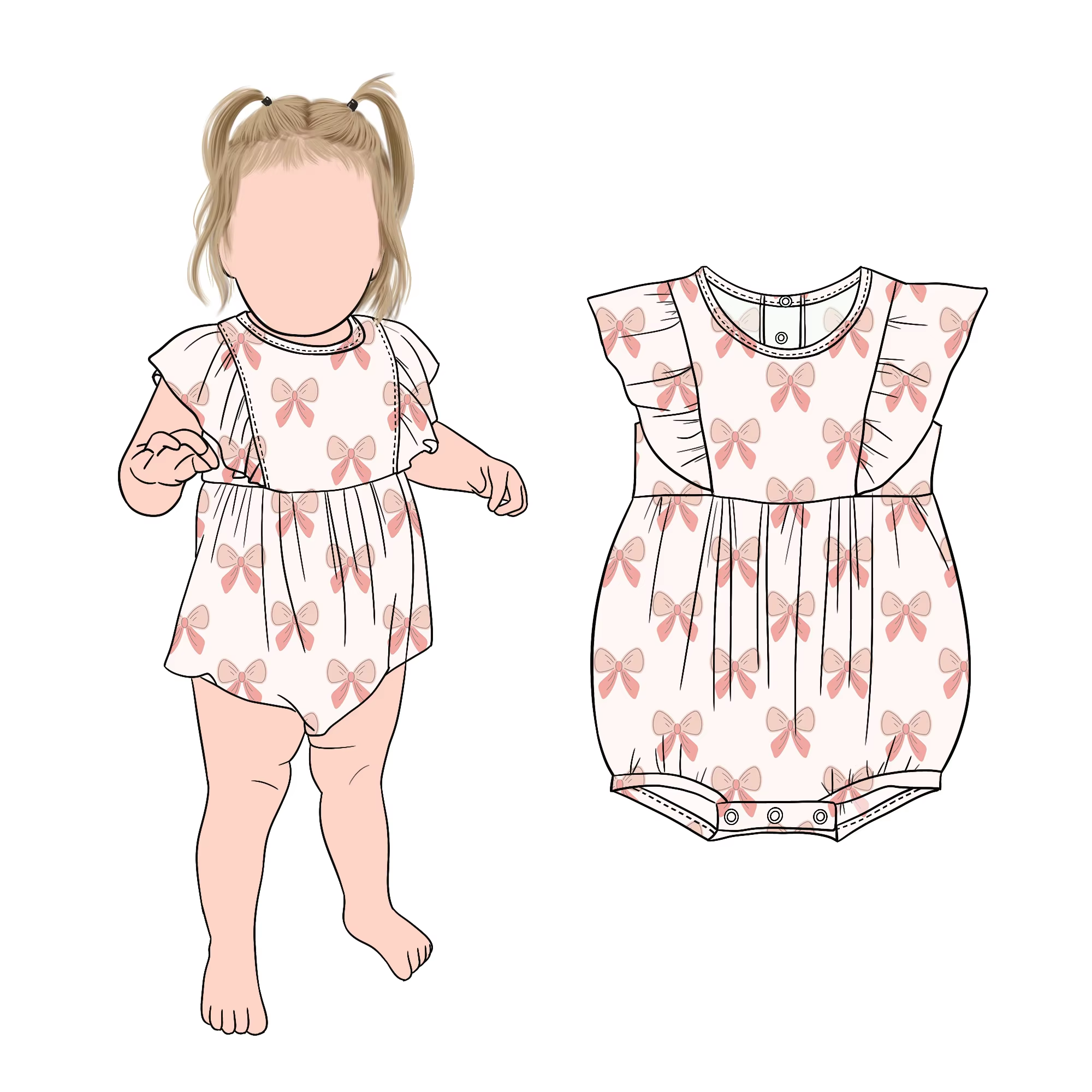 Milk Protein Fiber Custom Hot Selling Sweet Bow and Fruit Printed Baby Girl Snap Buttons Ruffle Bodysuit for Kids Children - Image 4