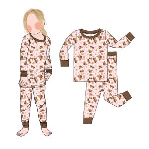 Wholesale Custom Designs Breathable Bamboo 2PC Set Girl Casual Print Sleepwear Long Sleeve Top with Pant Sleep Mask