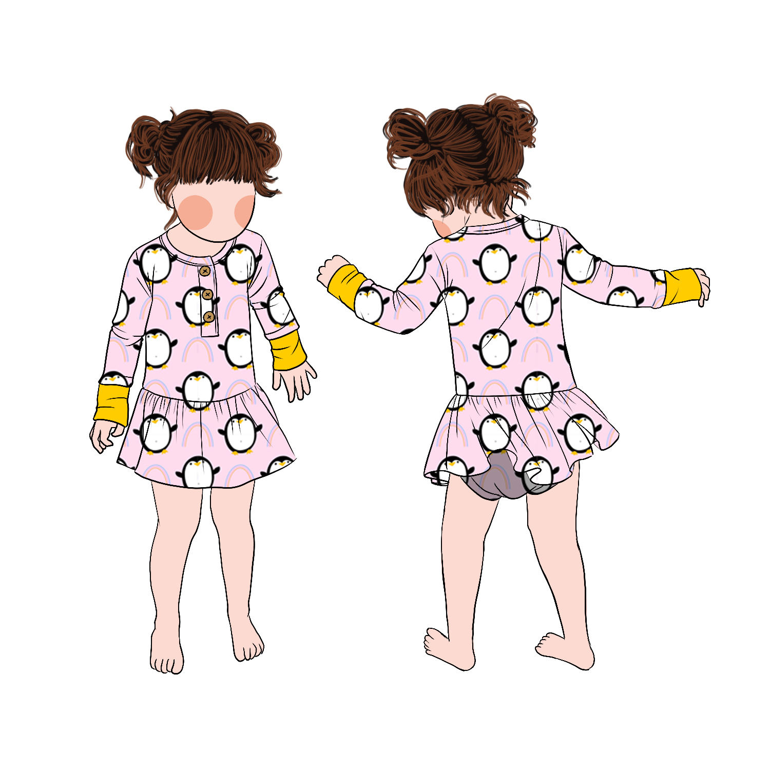 Boutique Girl Long Sleeves Brushed Milk Protein Fiber Girl Twirl Romper Skirt Romper Shorts With Snap Buttons - Image 3