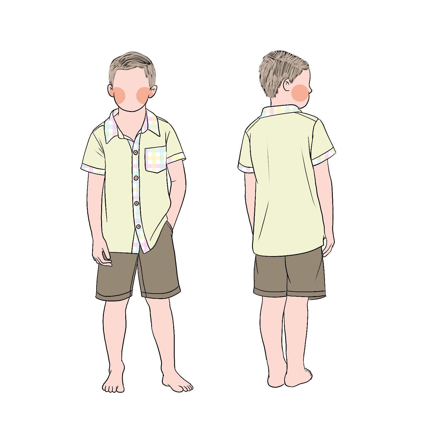 High Quality Breathable Custom Summer Solid Shirt Popular Plaid Polo Matched Boy's Casual Clothing Set - Image 5