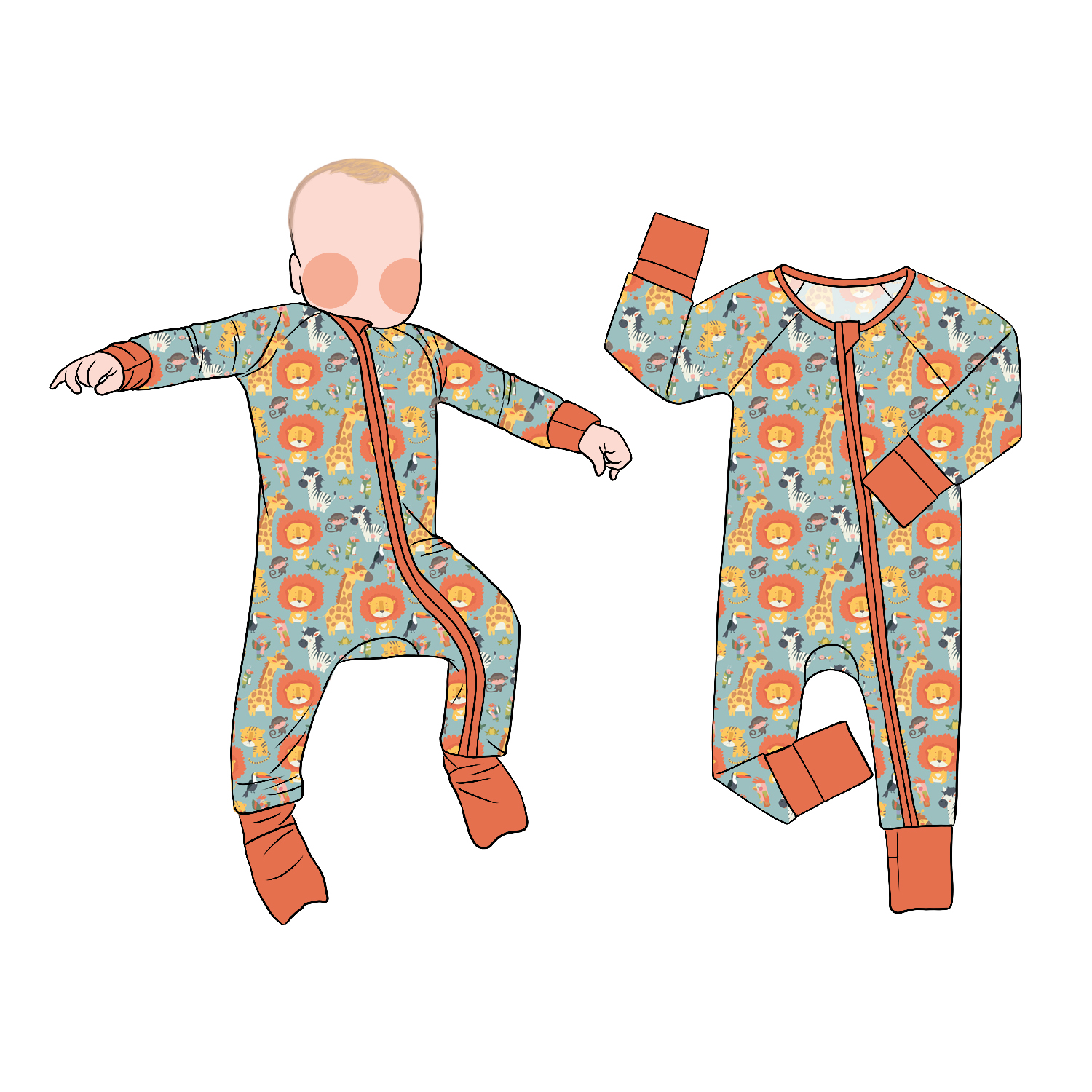 Hot Selling Custom Butter-Soft Bamboo Zipper Romper Casual Print Baby Pajamas for Kids - Image 2