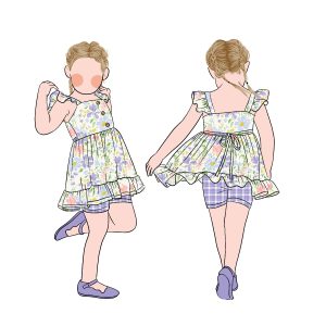 Manufacturer Cute Flower Painting Sleeveless Flutter Vintage Girl Tunic Set With Front With 3 Buttons