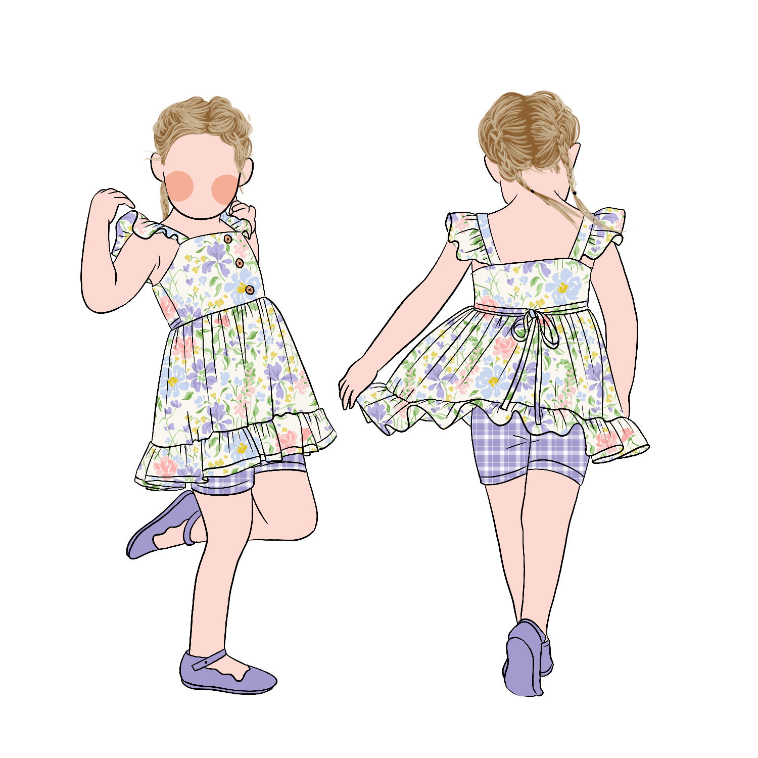 Manufacturer Cute Flower Painting Sleeveless Flutter Vintage Girl Tunic Set With Front With 3 Buttons