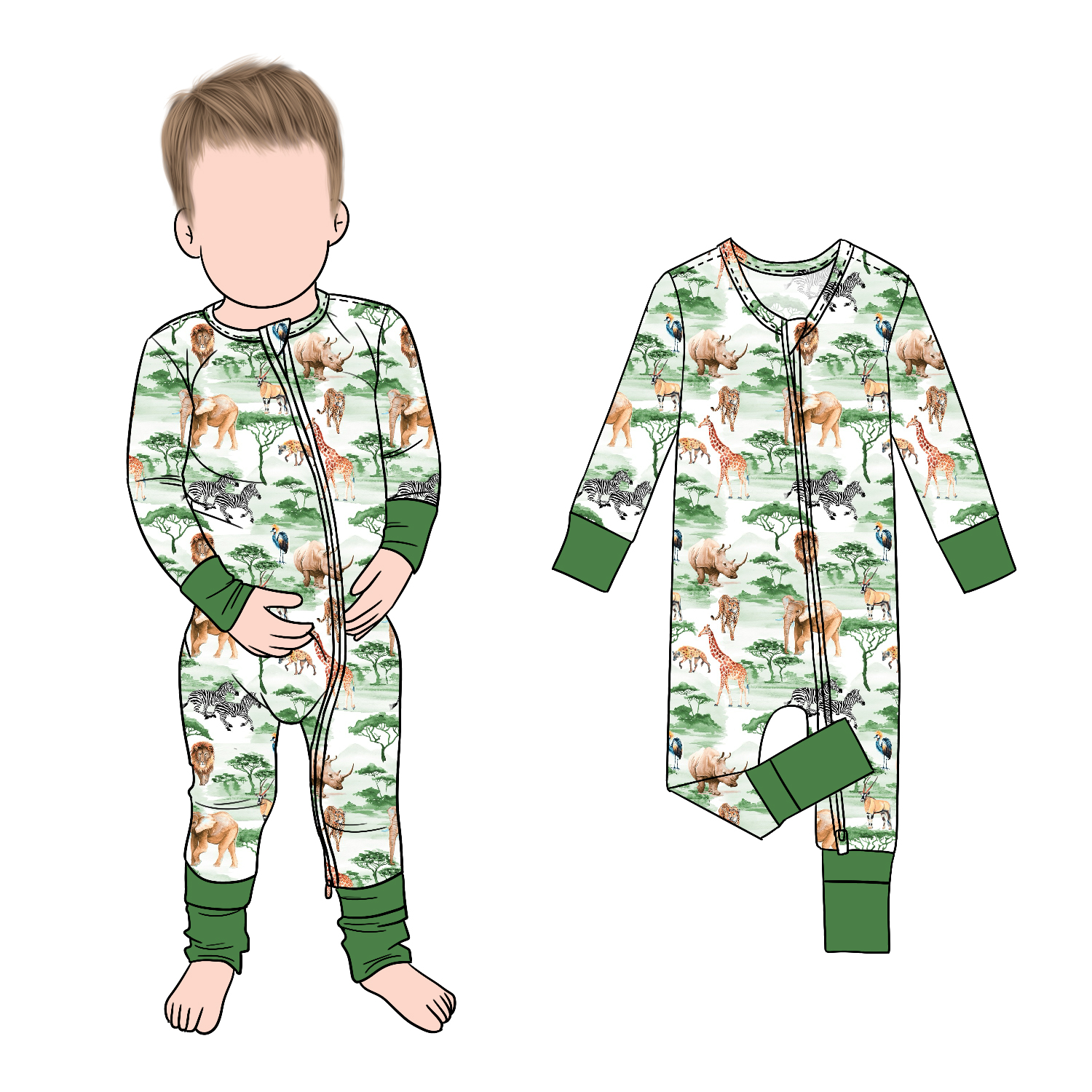 Hot Selling Fashion High Quality Cute Design Animals Printed Bamboo Baby Playwear Romper Footed Onesie - Image 2