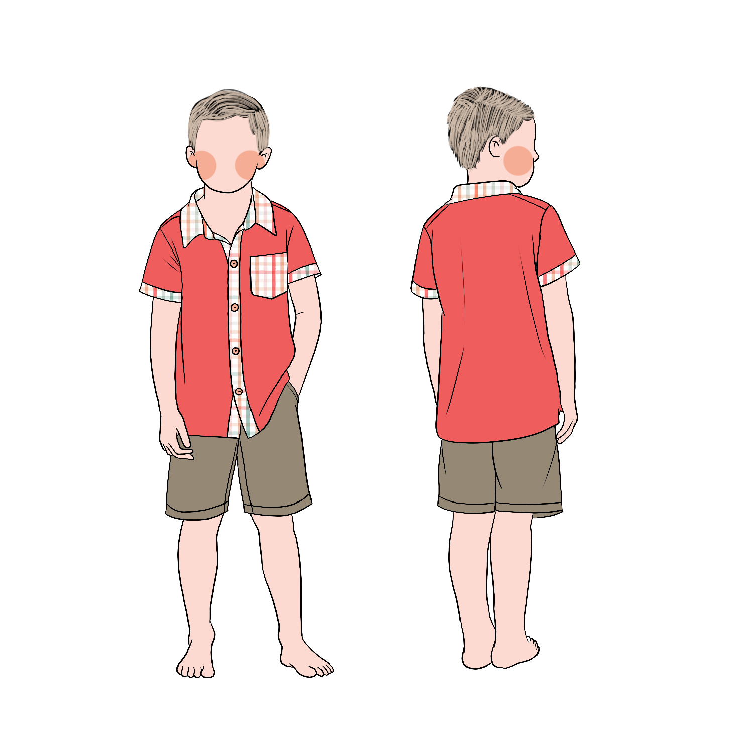 High Quality Breathable Custom Summer Solid Shirt Popular Plaid Polo Matched Boy's Casual Clothing Set - Image 2