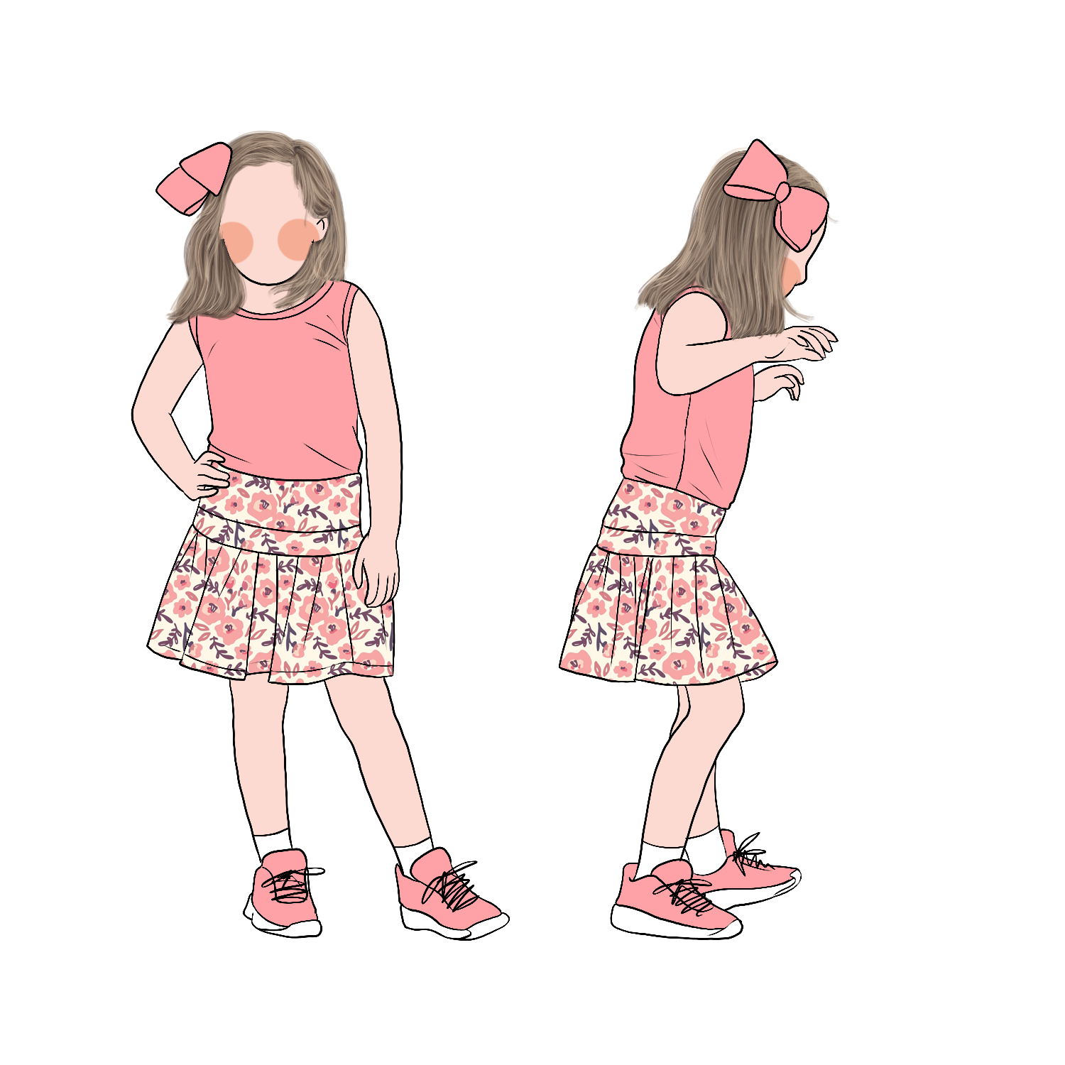 Custom Pretty Popular Soft Cool Girls Solid Tank Top Matching Floral Skirt Dress Set for Kids Girls - Image 4