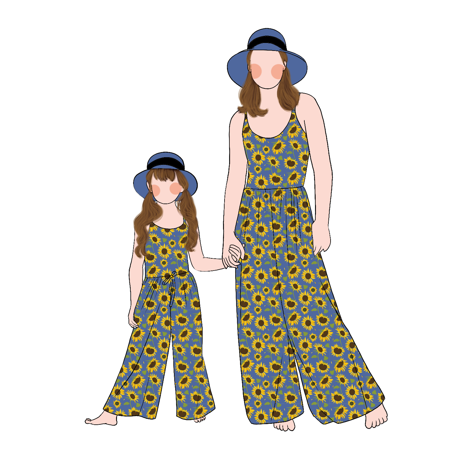 Custom Wholesale Causal Style Flower Printed Sleeveless Mommy and Me Summer Jumpsuit Family Matching Outfits - Image 5