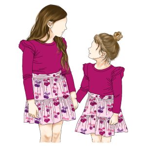 New Arrival Printing Cherry Pattern Sister Matching Outfits Skirt Dress Long Sleeve Baby Girls Ruffle Sleeve T-Shirt Set