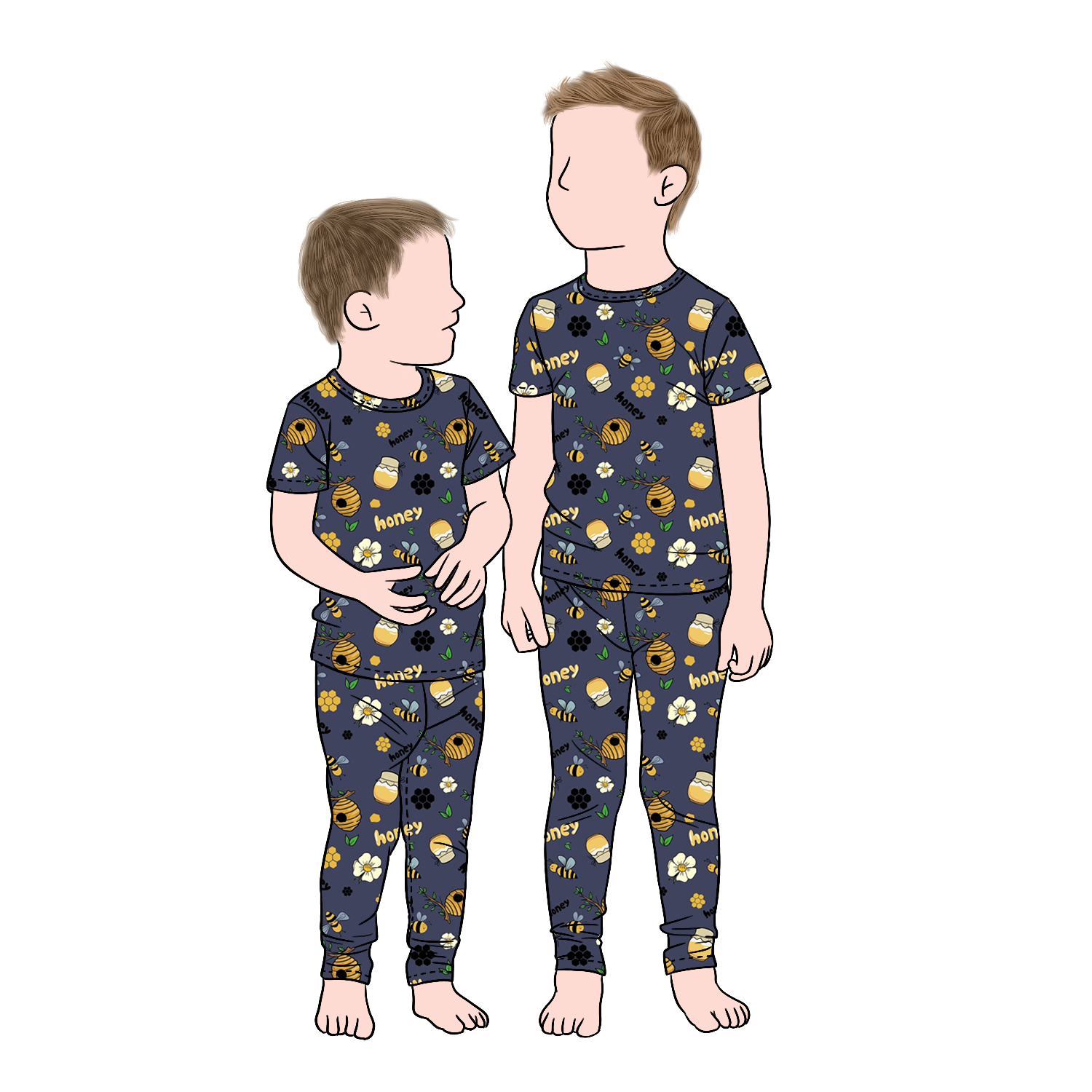 Custom Breathable Bamboo Fiber Fabric Printed Kids Boy Short Top and Pants Pajamas Set for Children - Image 2