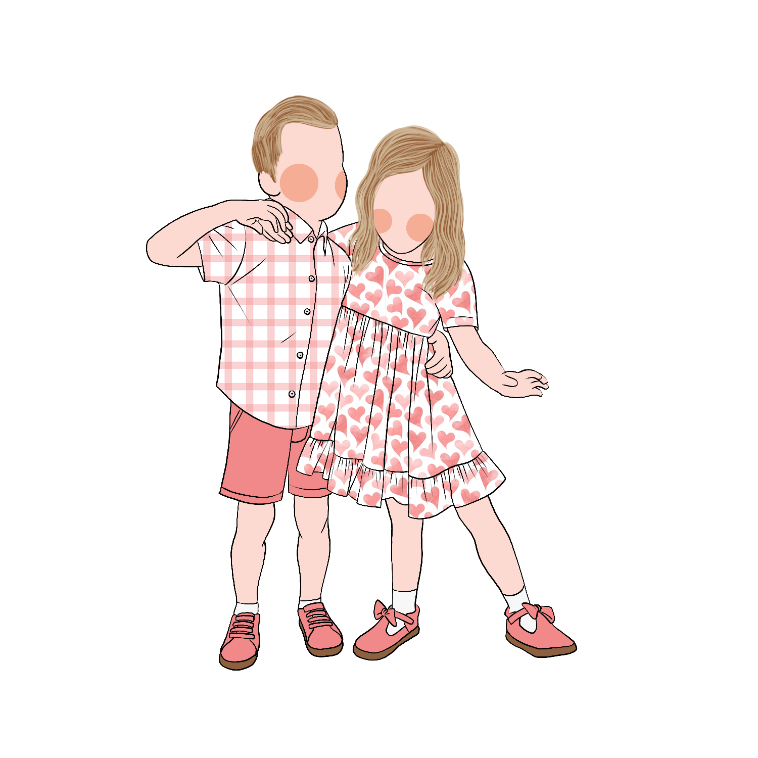 Hot Sale Summer Sister and Brother Infant Matching Design Valentine's Day Hearts Print Plaid Girls Boy Clothing Set - Image 4