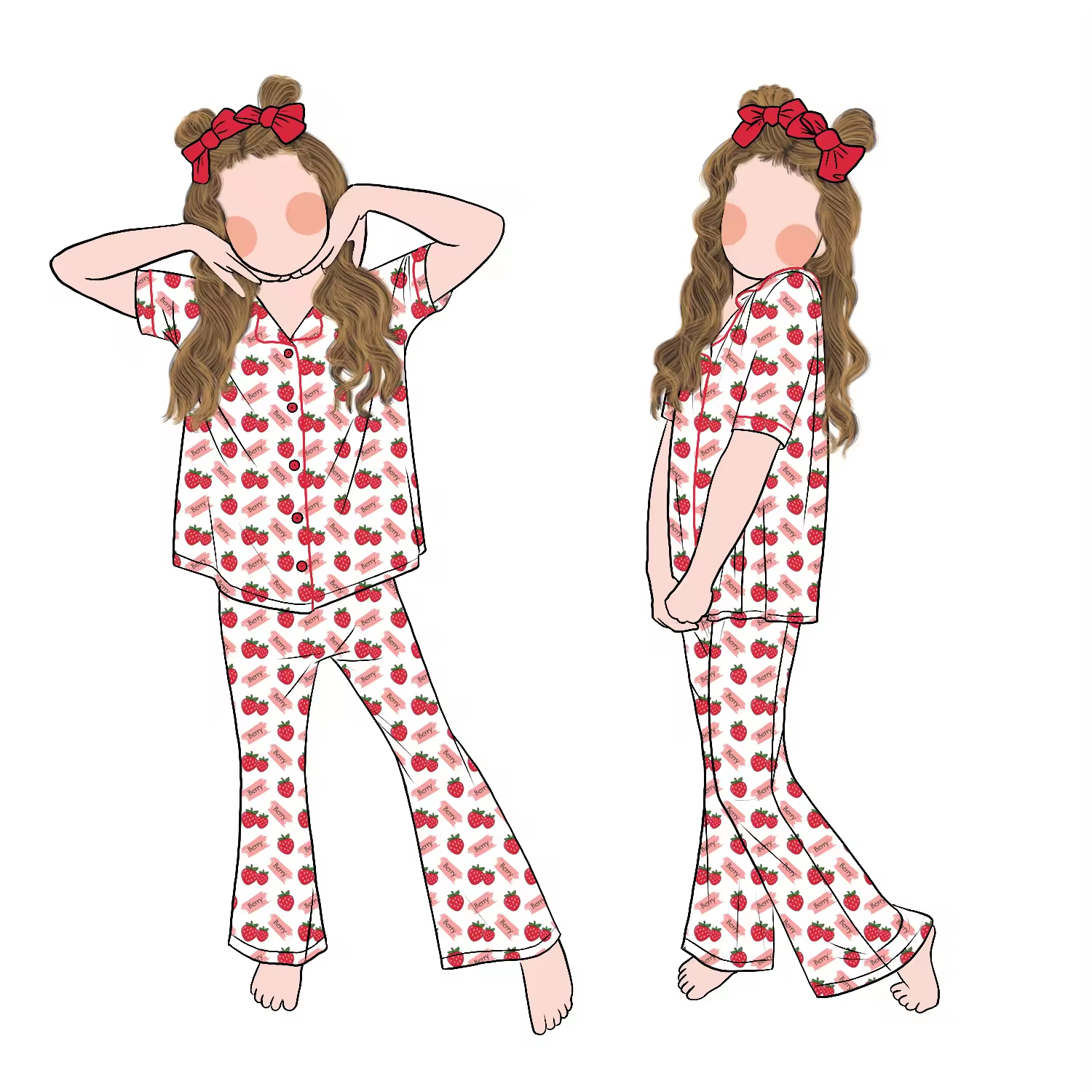 Good Quality Wholesale Custom Girls Short Sleeves Buttons up Pajamas Set Flare Pants Sleepwear for Kids Children - Image 4